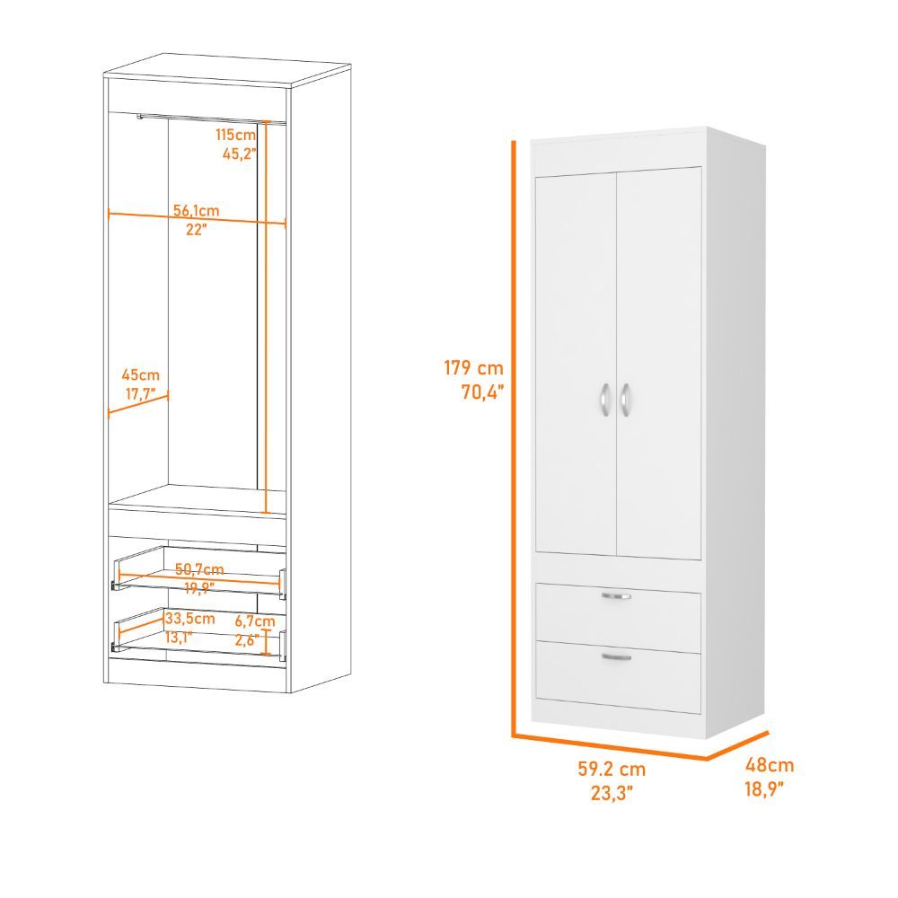 White 2 Drawer Armoire White Bedroom Particle Board