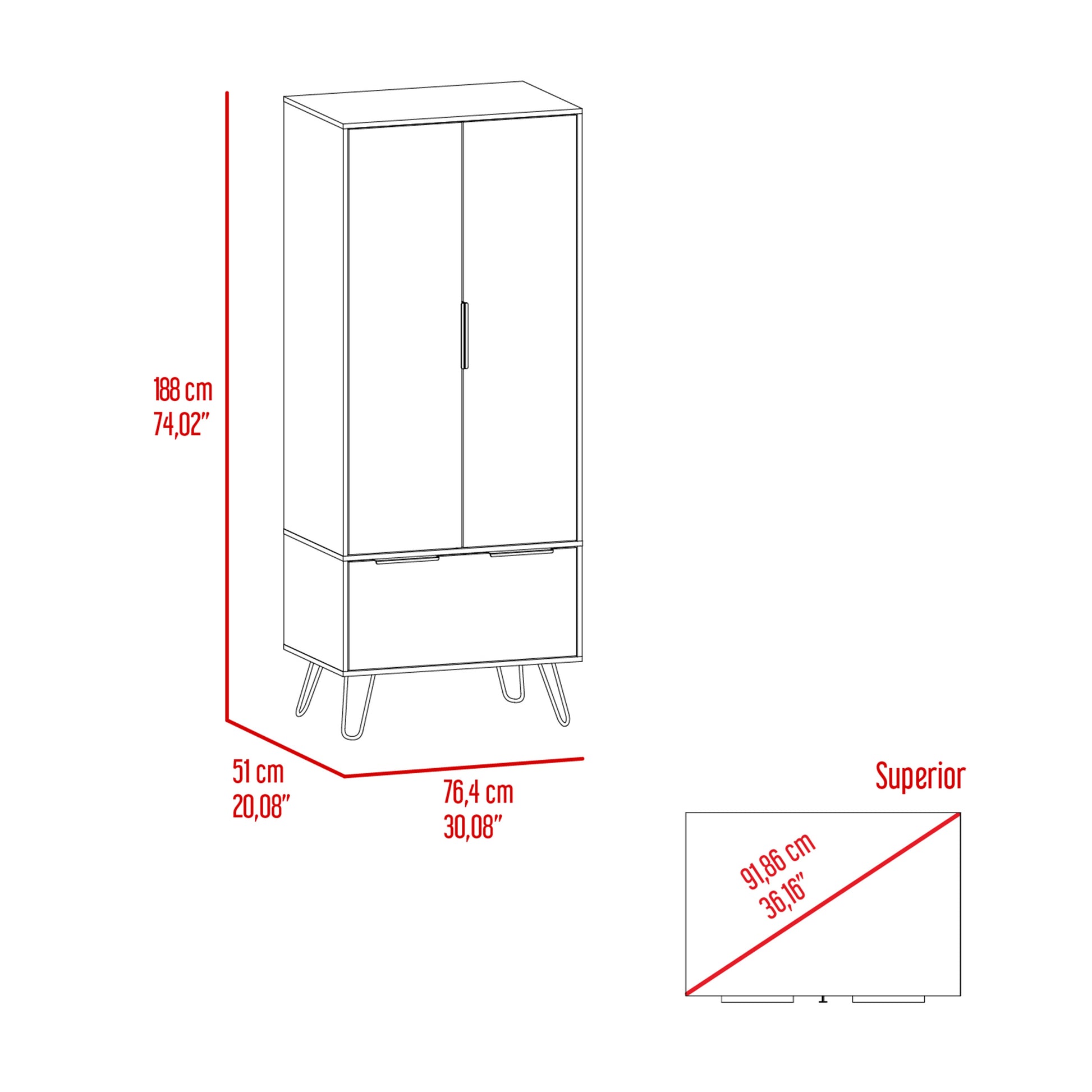 Light Oak Wooden Wardrobe With 2 Doors And 1 Drawer Light Oak Particle Board