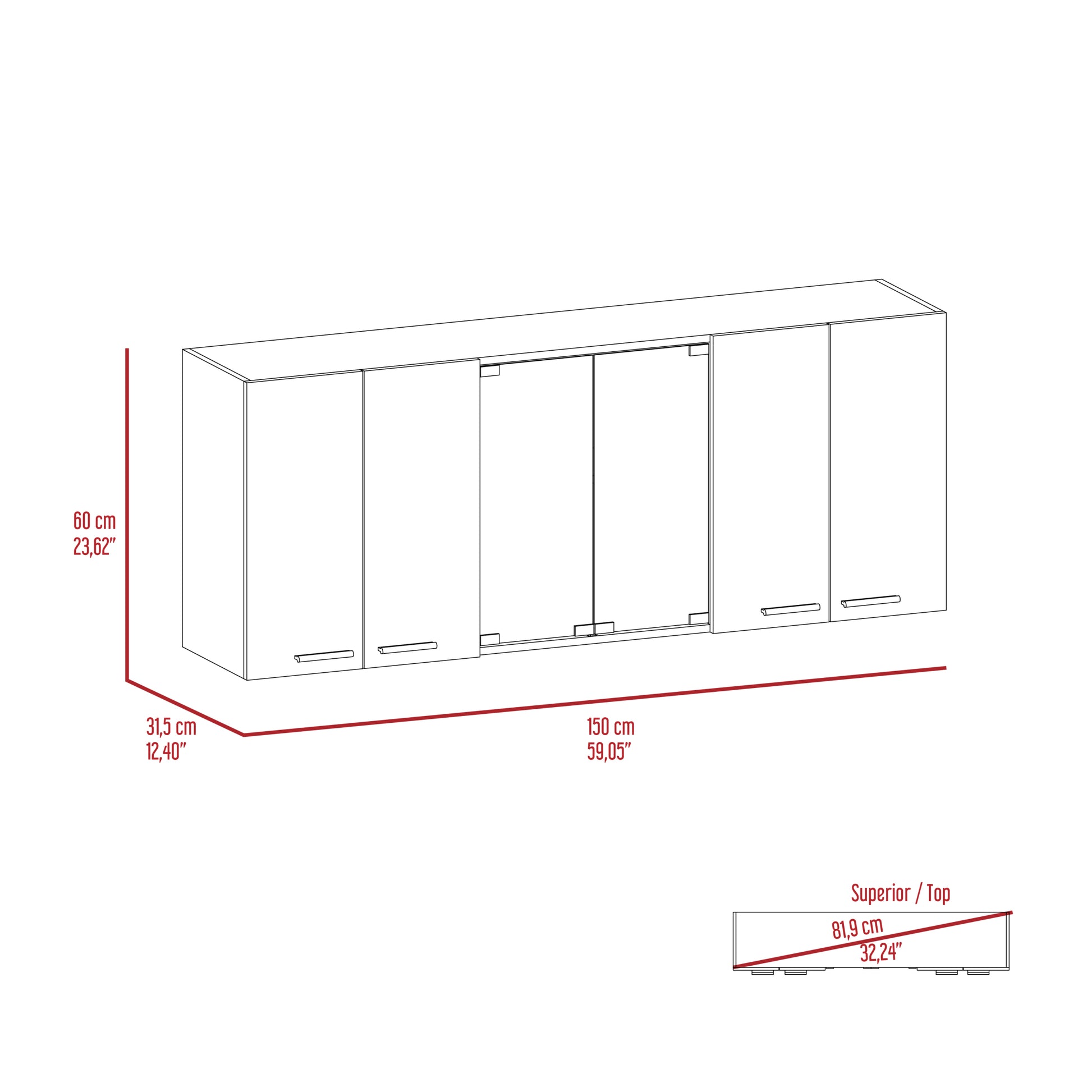 Shelton 59 Inch Two Center Glass Doors Wall Cabinet White White Particle Board