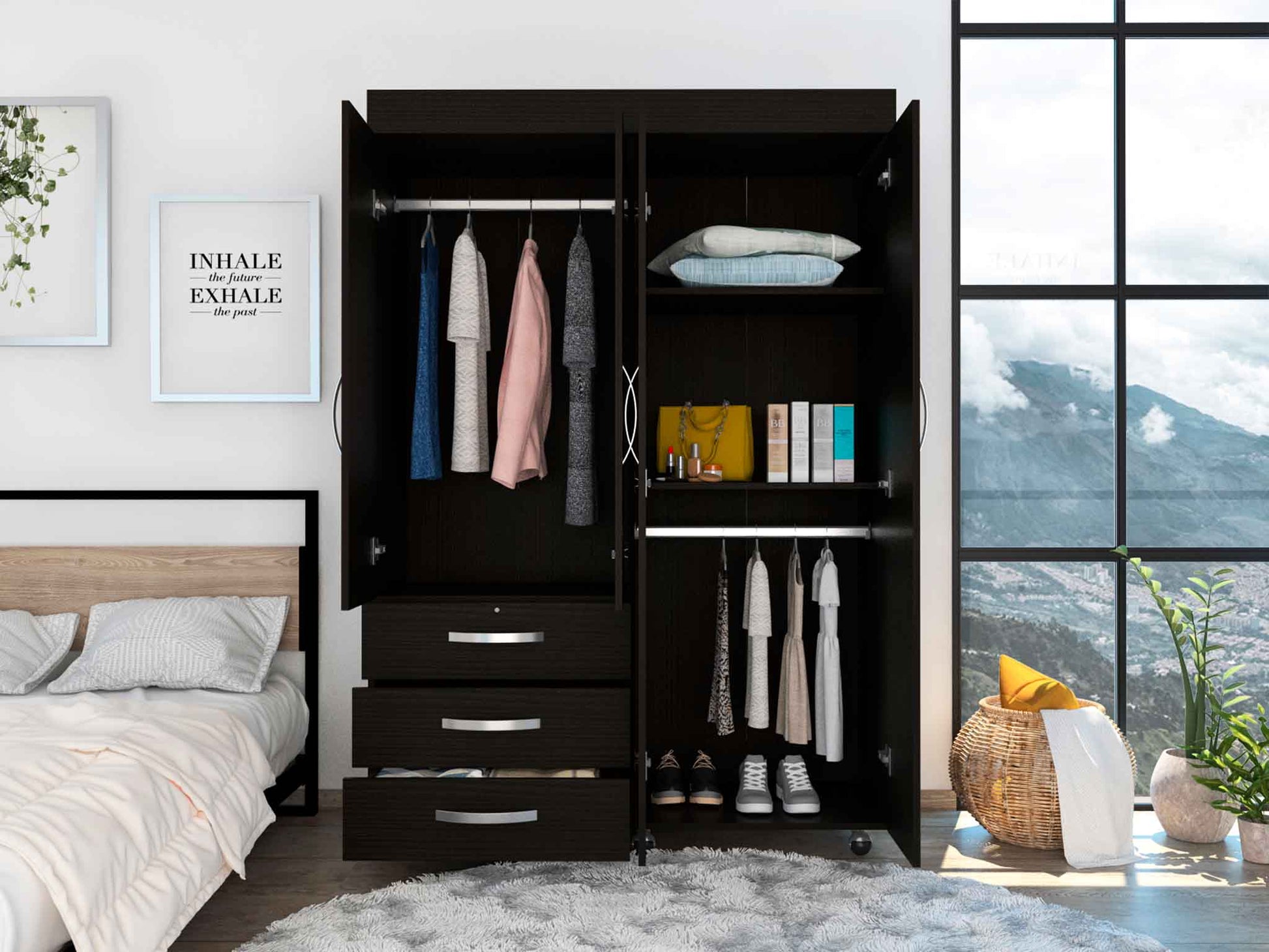 Isla Vista 3 Drawer Armoire Black Wengue Black Bedroom Particle Board