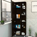 Black Wengue 5 Shelf Linen Cabinet With Mirror Black Particle Board