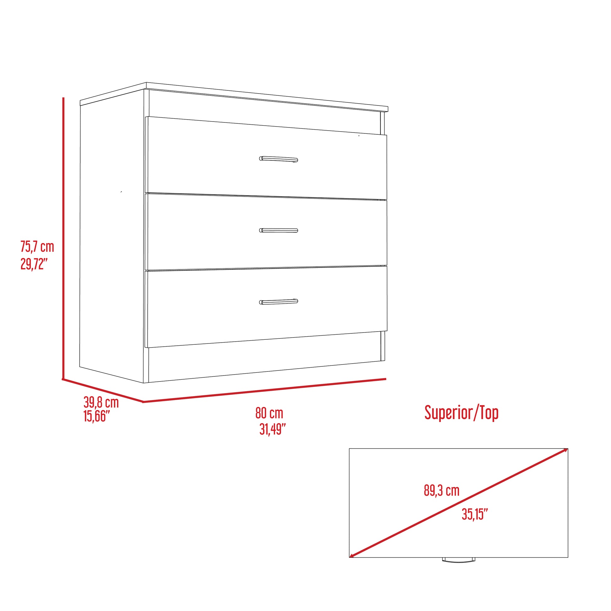 Bethage 3 Drawer Dresser White White Particle Board