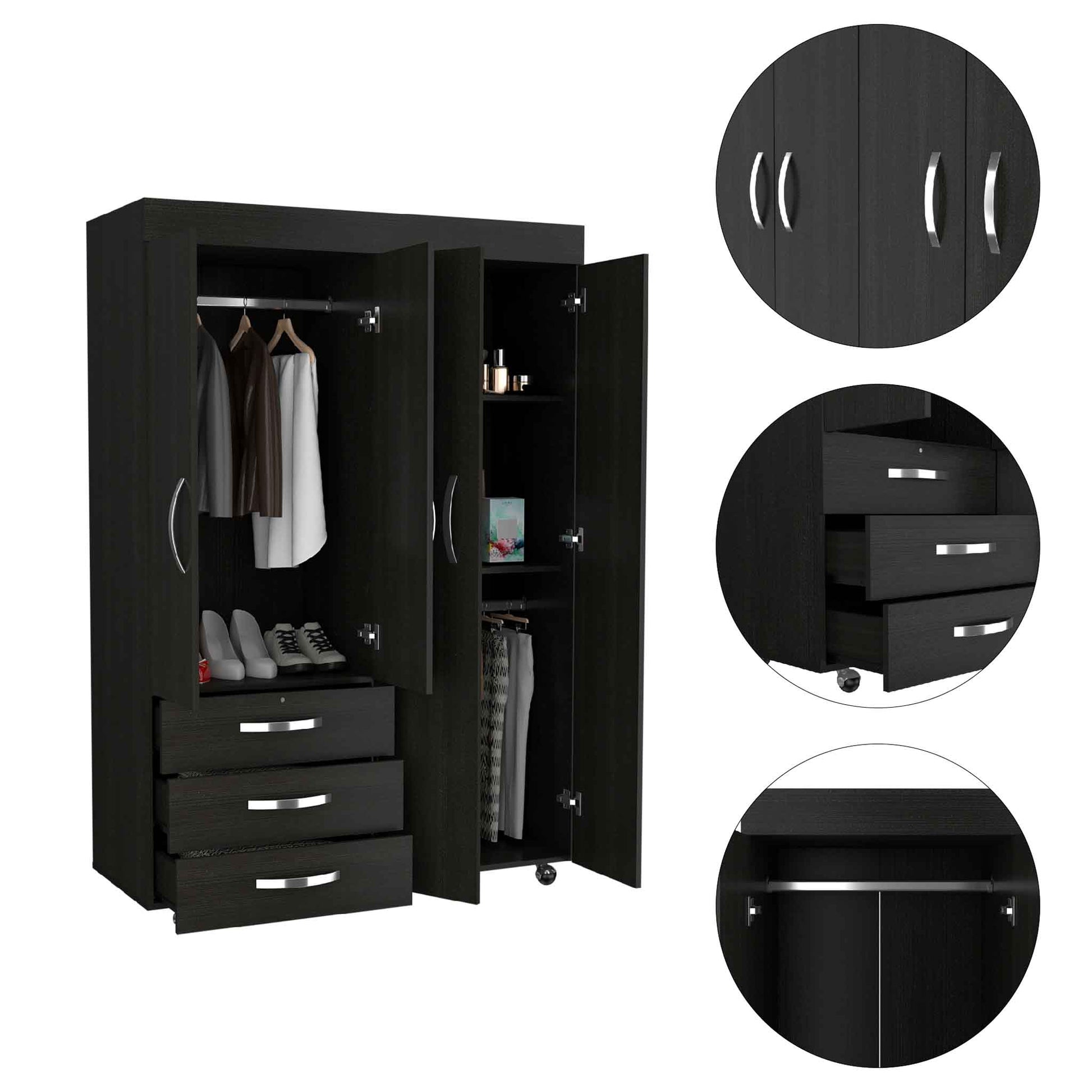 Isla Vista 3 Drawer Armoire Black Wengue Black Bedroom Particle Board