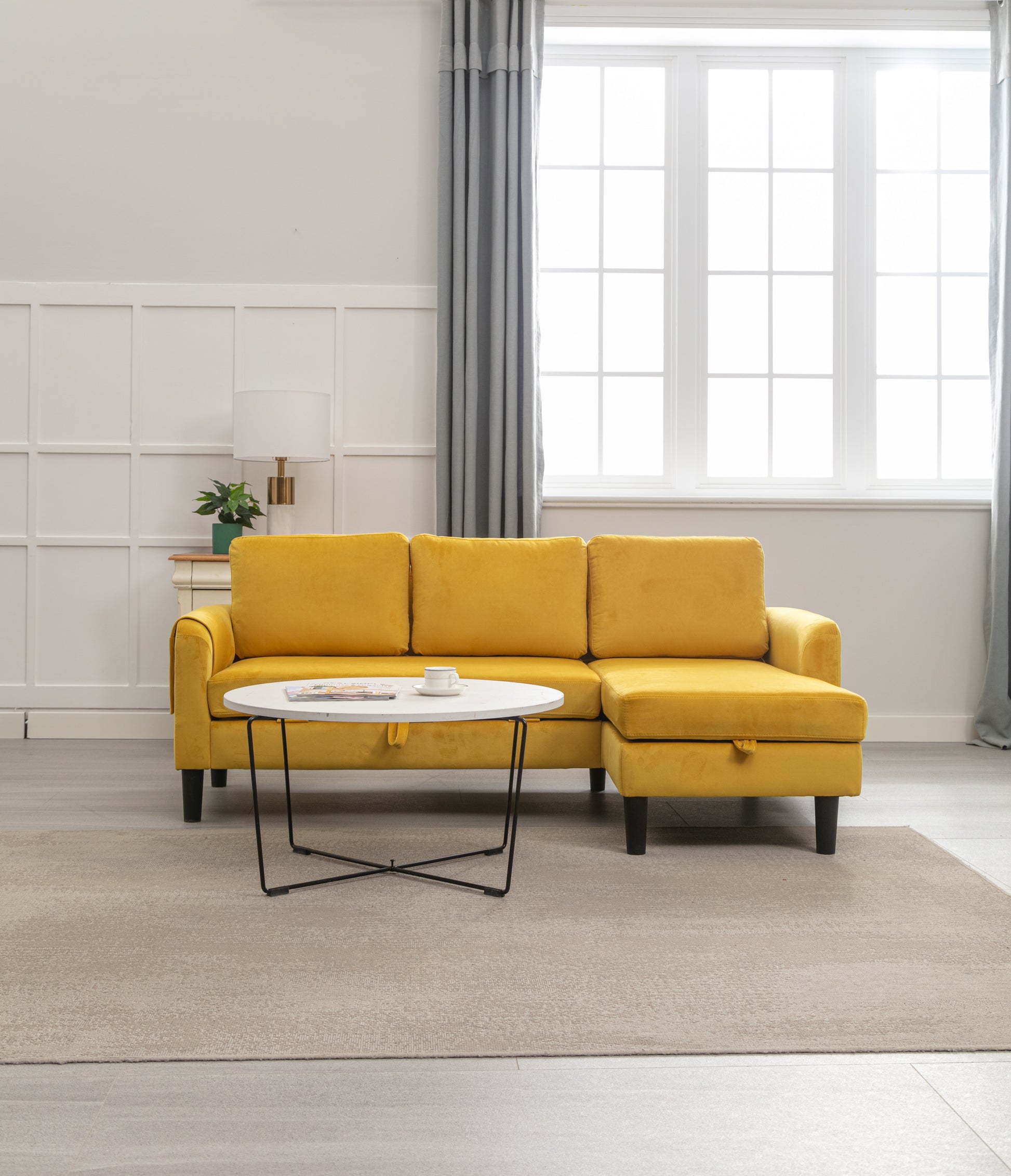 United We Win Sectional Sofa Reversible Sectional Sleeper Sectional Sofa With Storage Chaise Mustard Polyester