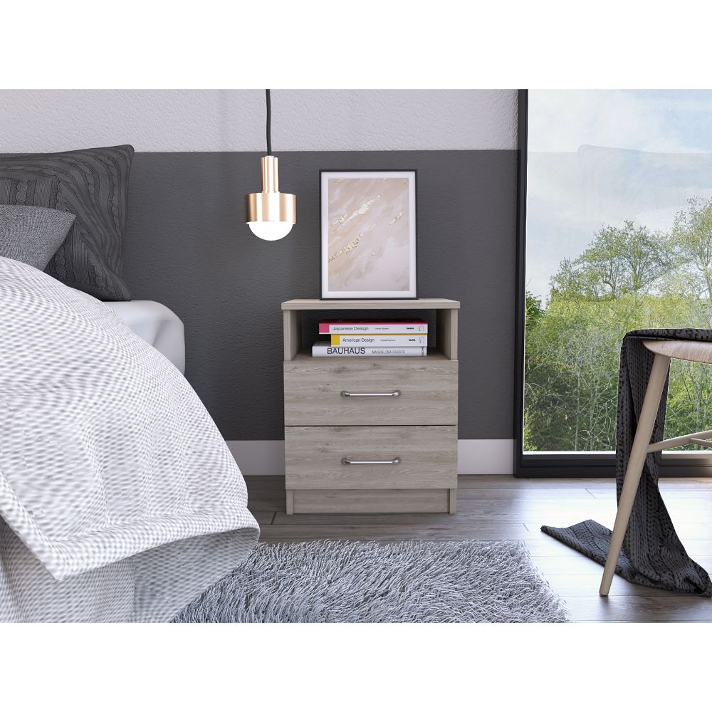 Brookeline 2 Drawer 1 Shelf Rectangle Nightstand Light Grey Light Gray Particle Board