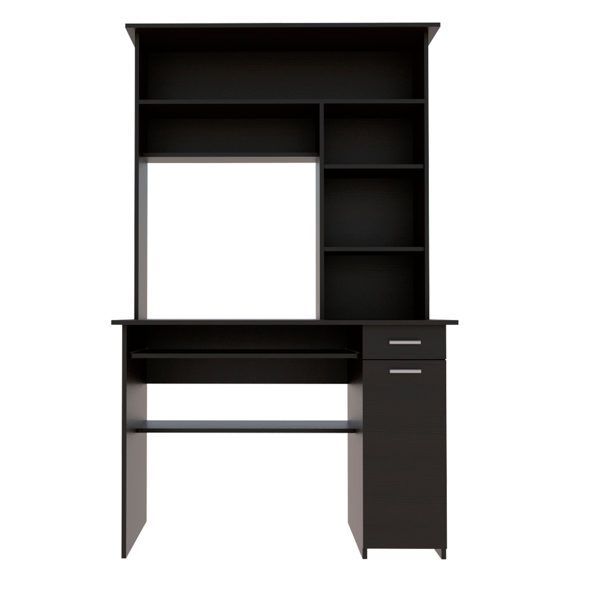 Black Wengue 2 Drawer 7 Shelf Computer Desk With Hutch Black Particle Board