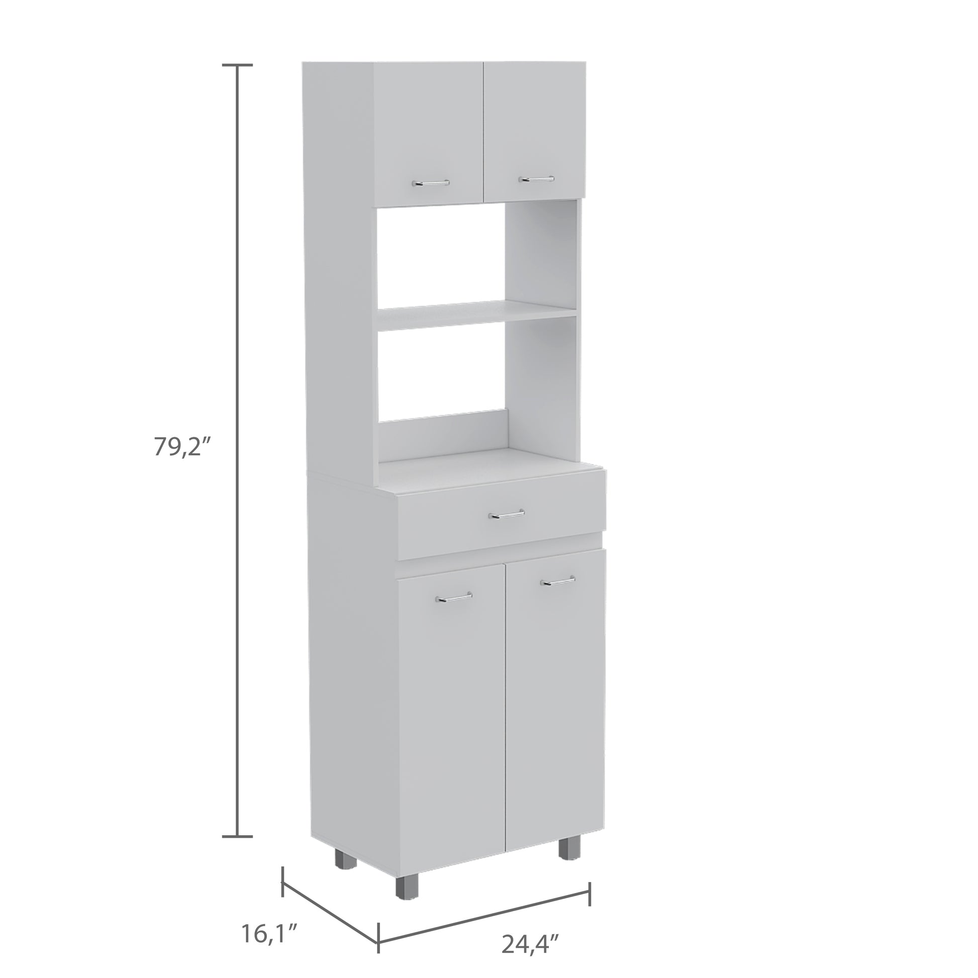 Pembrooke 2 Shelf 1 Drawer Microwave Pantry Cabinet White White Particle Board