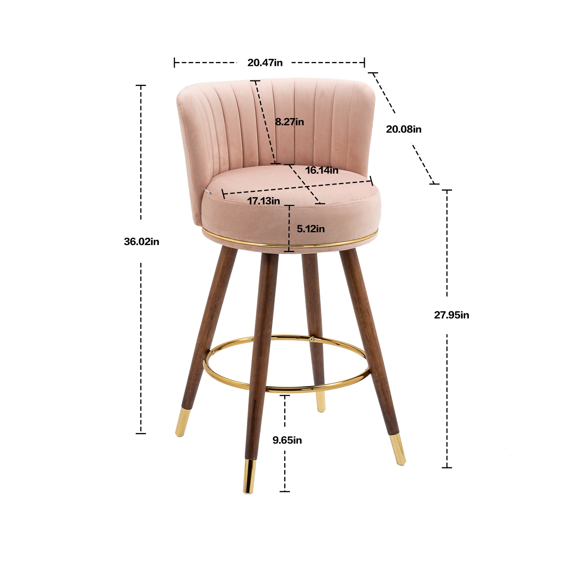 Coolmore Counter Height Bar Stools Set Of 2 For Kitchen Counter Solid Wood Legs With Fabric With A Fixed Height Of 360 Degrees Pink Solid Wood