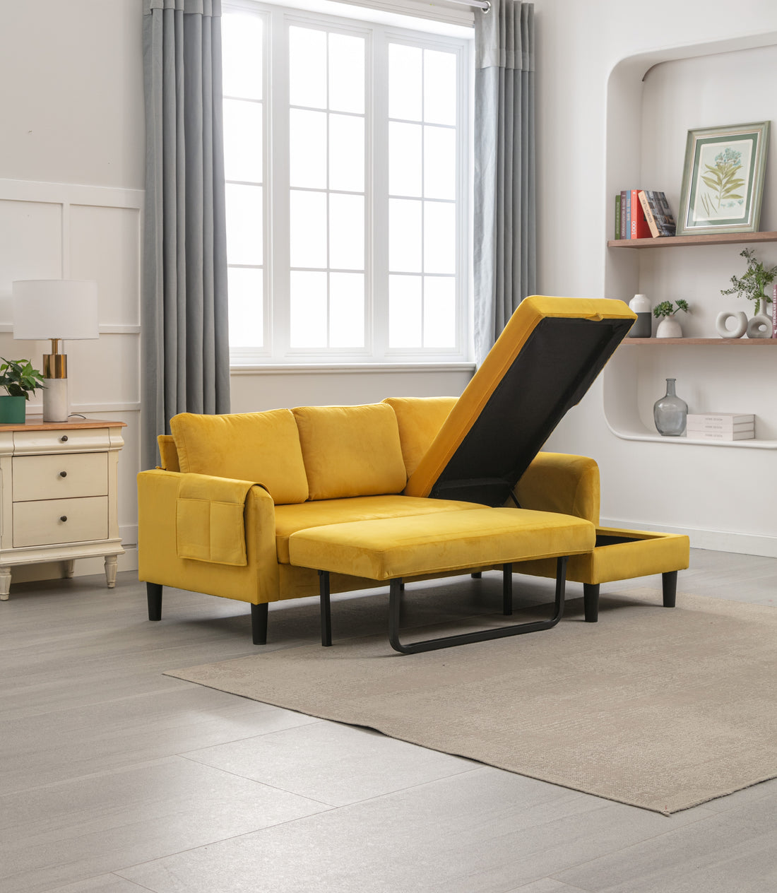 United We Win Sectional Sofa Reversible Sectional Sleeper Sectional Sofa With Storage Chaise Mustard Polyester