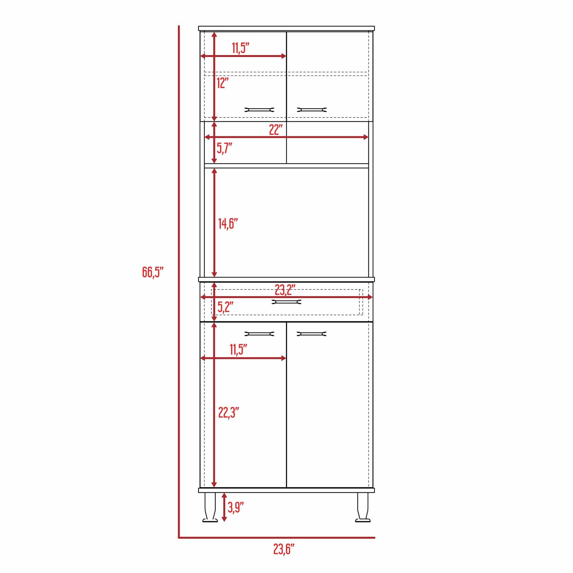 Santa Maria 1 Drawer 1 Shelf Area Pantry With Adjustable Metal Legs White White Particle Board