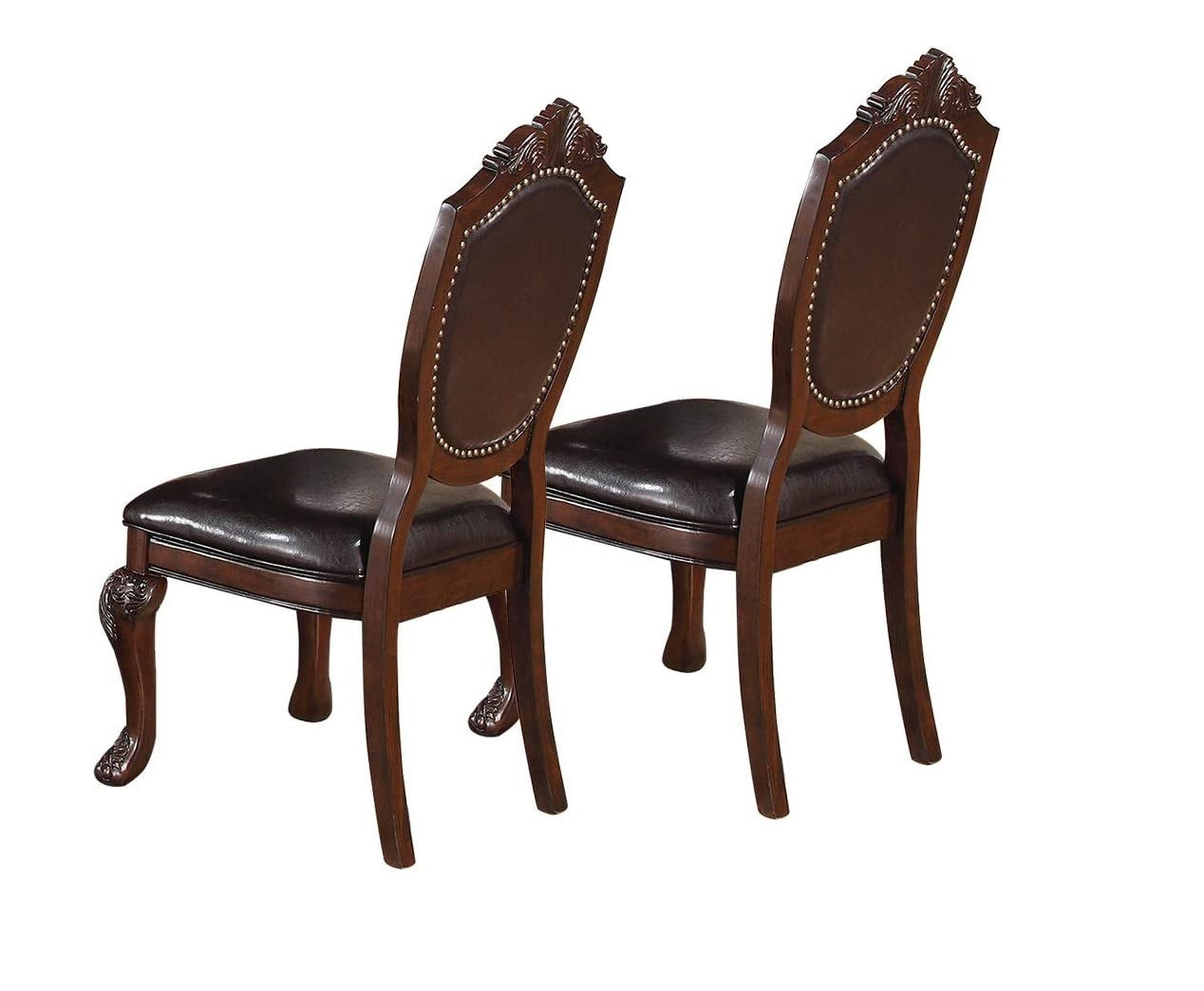 Classic Formal Dining Room Table And 4X Side Chairs Brown 5Pc Set Dining Table Pedestal Base Antique Round Table Faux Leather Upholstered Chair Brown Wood Dining Room Solid Wood Rubberwood Round Dining Table With Chair Wood Wood Brown Solid Back Seats 4