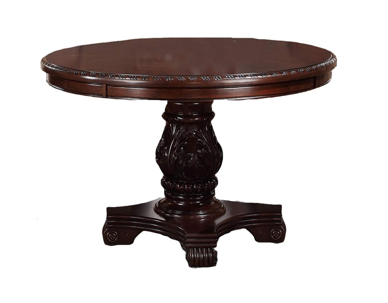 Majestic Classic Formal Dining Room Table And 4X Side Chairs Brown 5Pc Set Dining Table Pedestal Base Round Table Faux Leather Brown Brown Dining Room Luxury,Traditional Rubberwood Rubber Wood