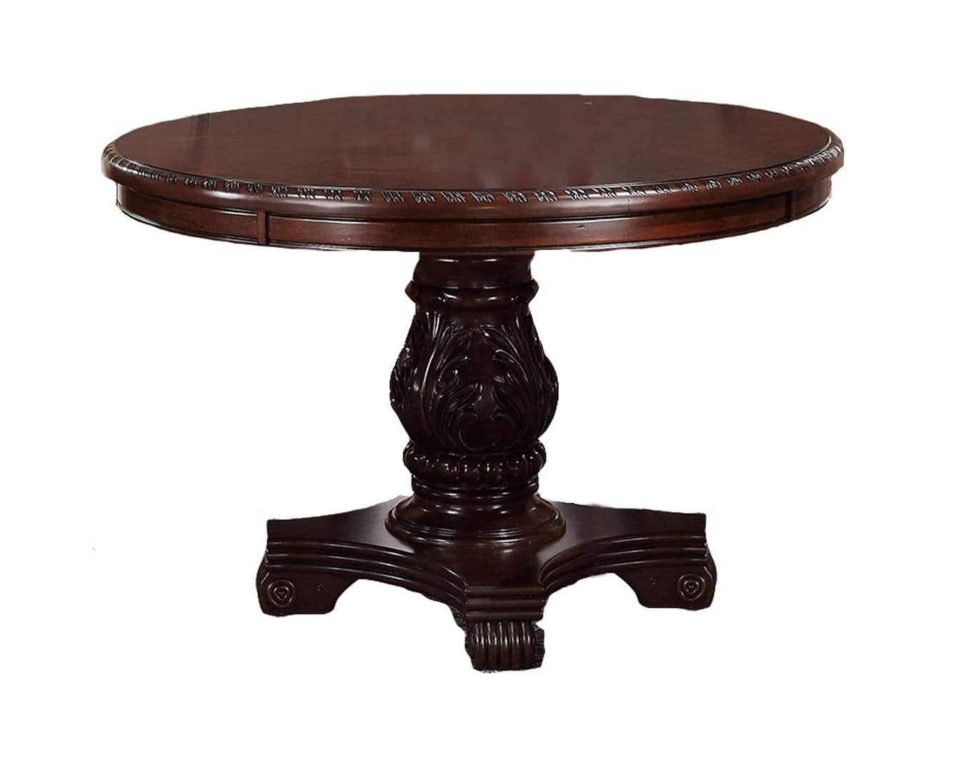 Classic Formal Dining Room Table And 4X Side Chairs Brown 5Pc Set Dining Table Pedestal Base Antique Round Table Faux Leather Upholstered Chair Brown Wood Dining Room Solid Wood Rubberwood Round Dining Table With Chair Wood Wood Brown Solid Back Seats 4