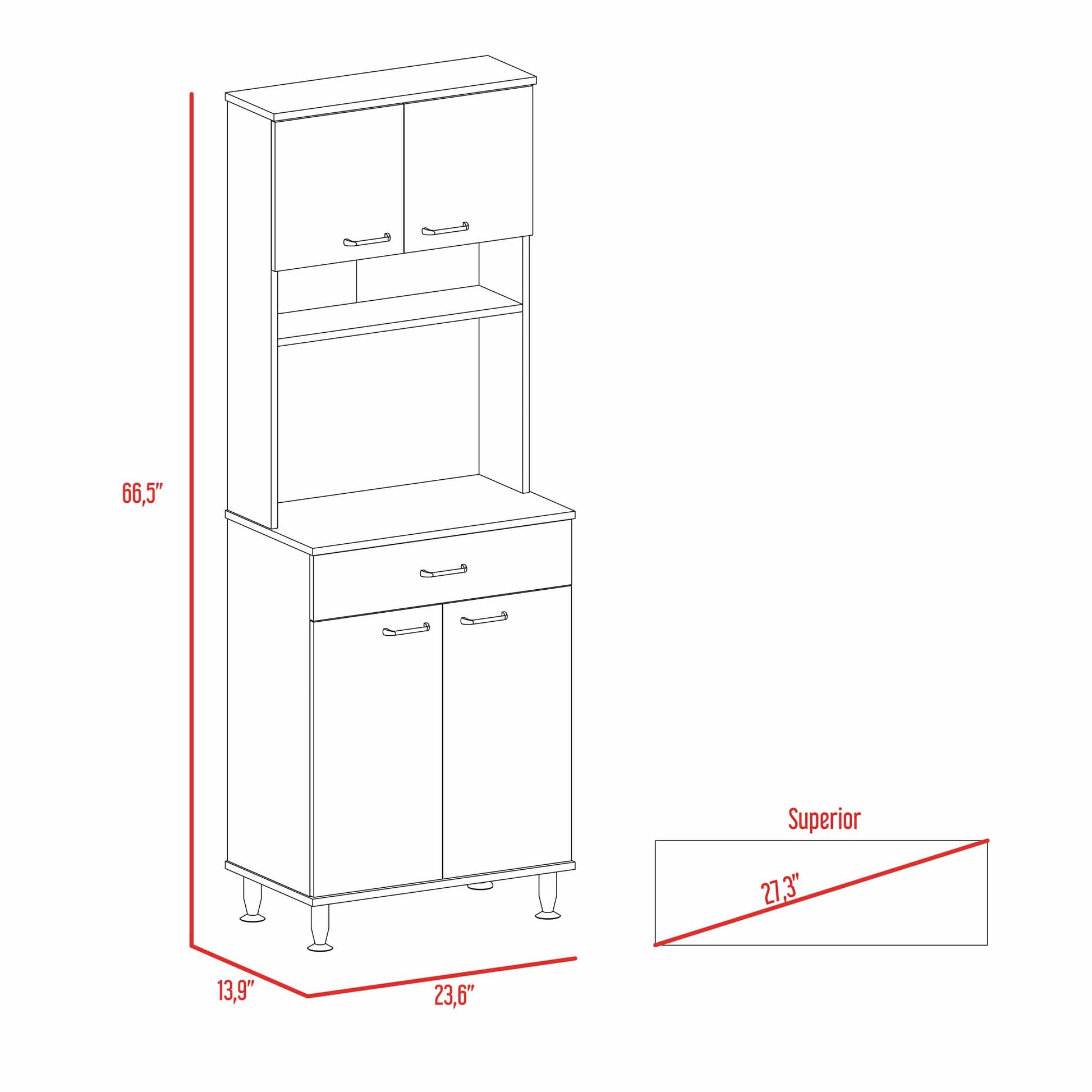 Santa Maria 1 Drawer 1 Shelf Area Pantry With Adjustable Metal Legs White White Particle Board