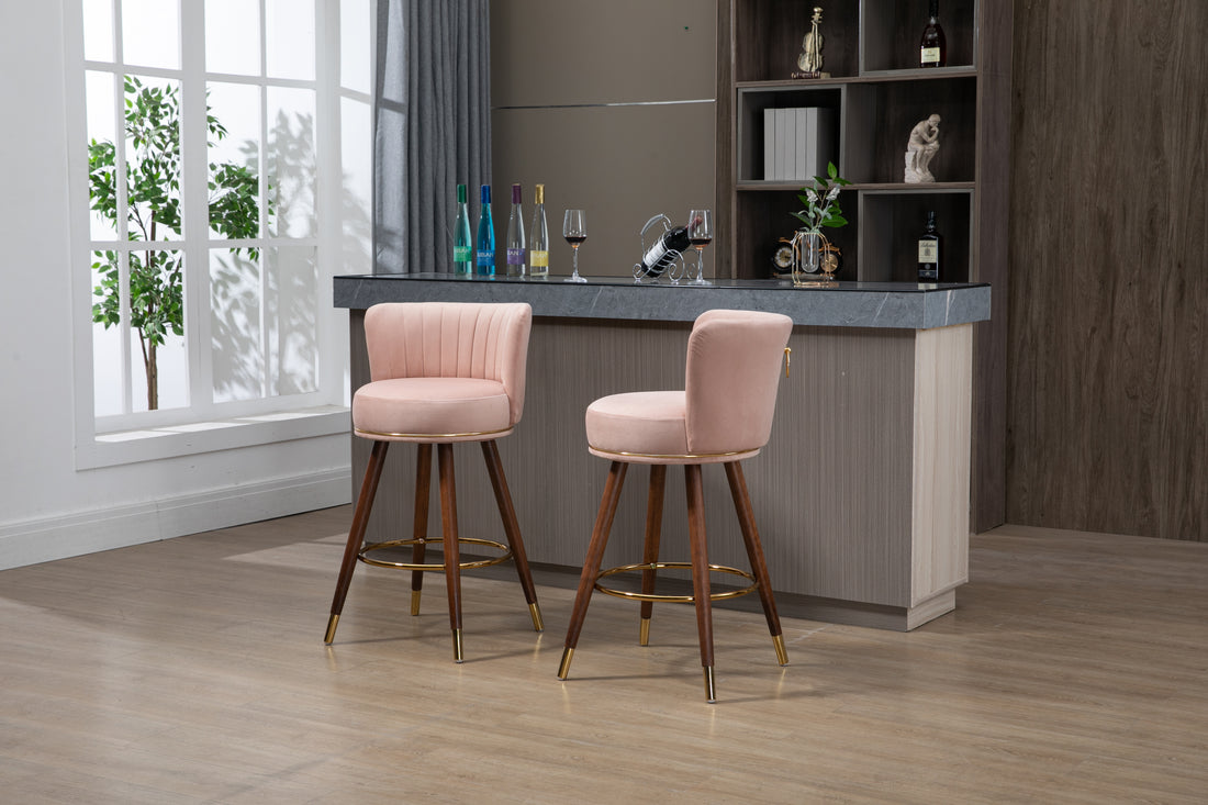 Coolmore Counter Height Bar Stools Set Of 2 For Kitchen Counter Solid Wood Legs With Fabric With A Fixed Height Of 360 Degrees Pink Solid Wood