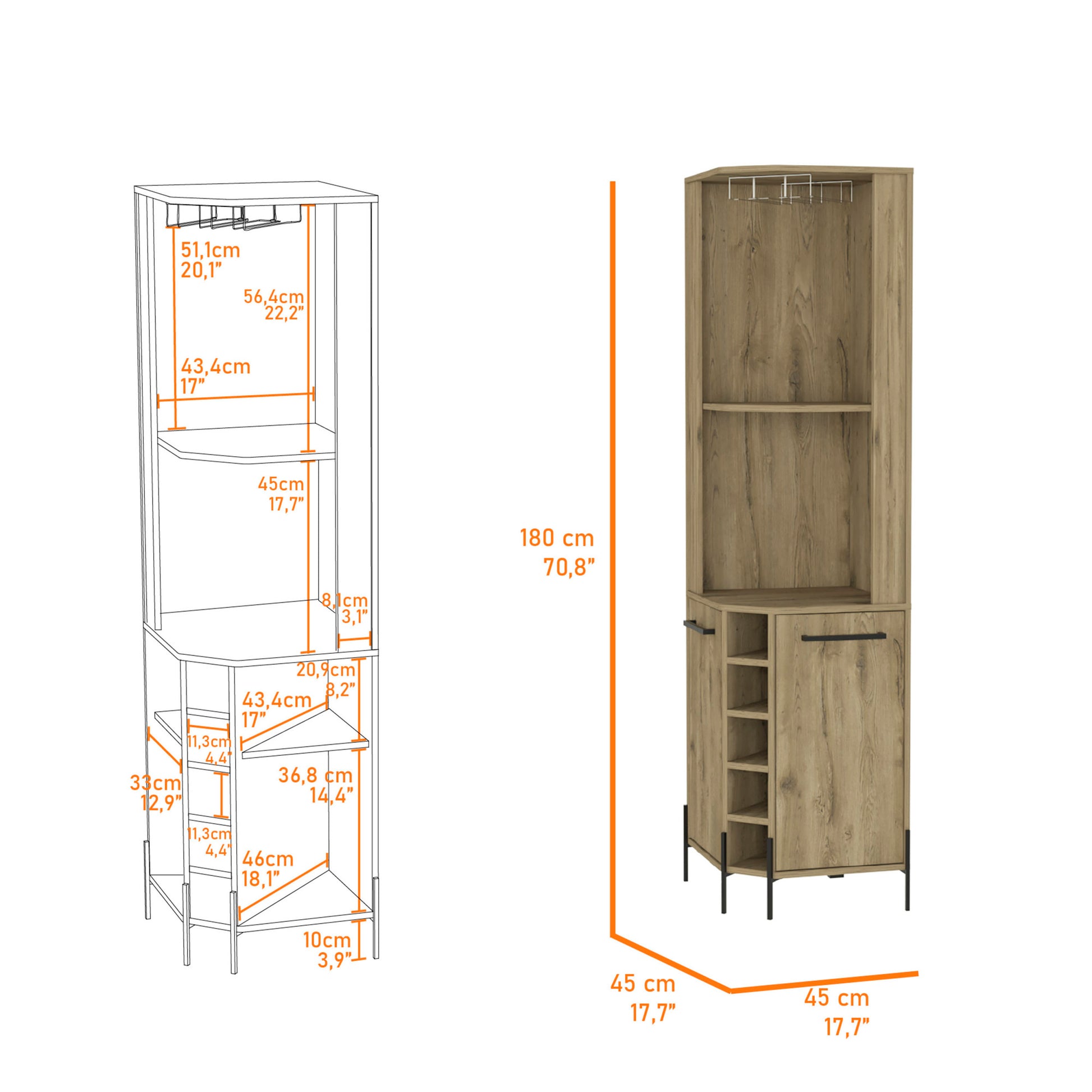 Macadamia 5 Bottle 2 Shelf Bar Cabinet Beige Particle Board