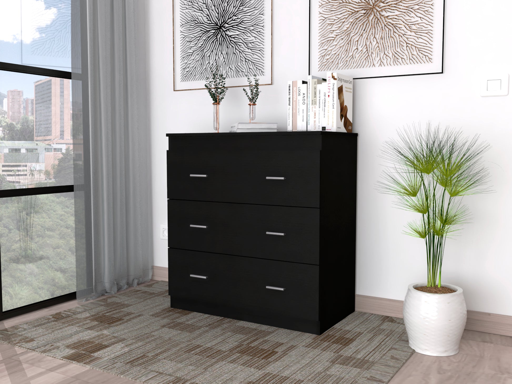 Montclair 3 Drawer Dresser Black Black Particle Board