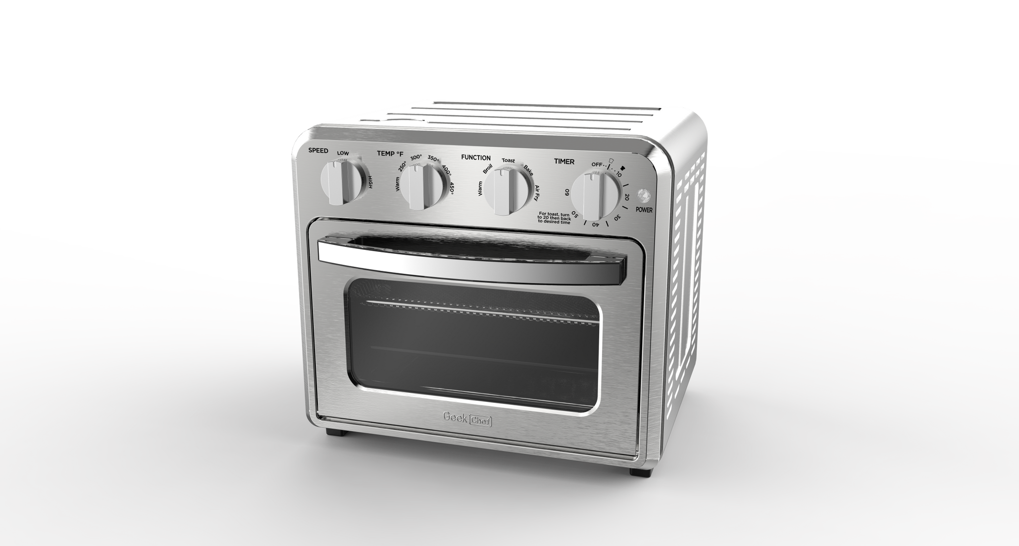 Geek Chef Air Fryer Toaster Oven Combo, 4 Slice silver-stainless steel