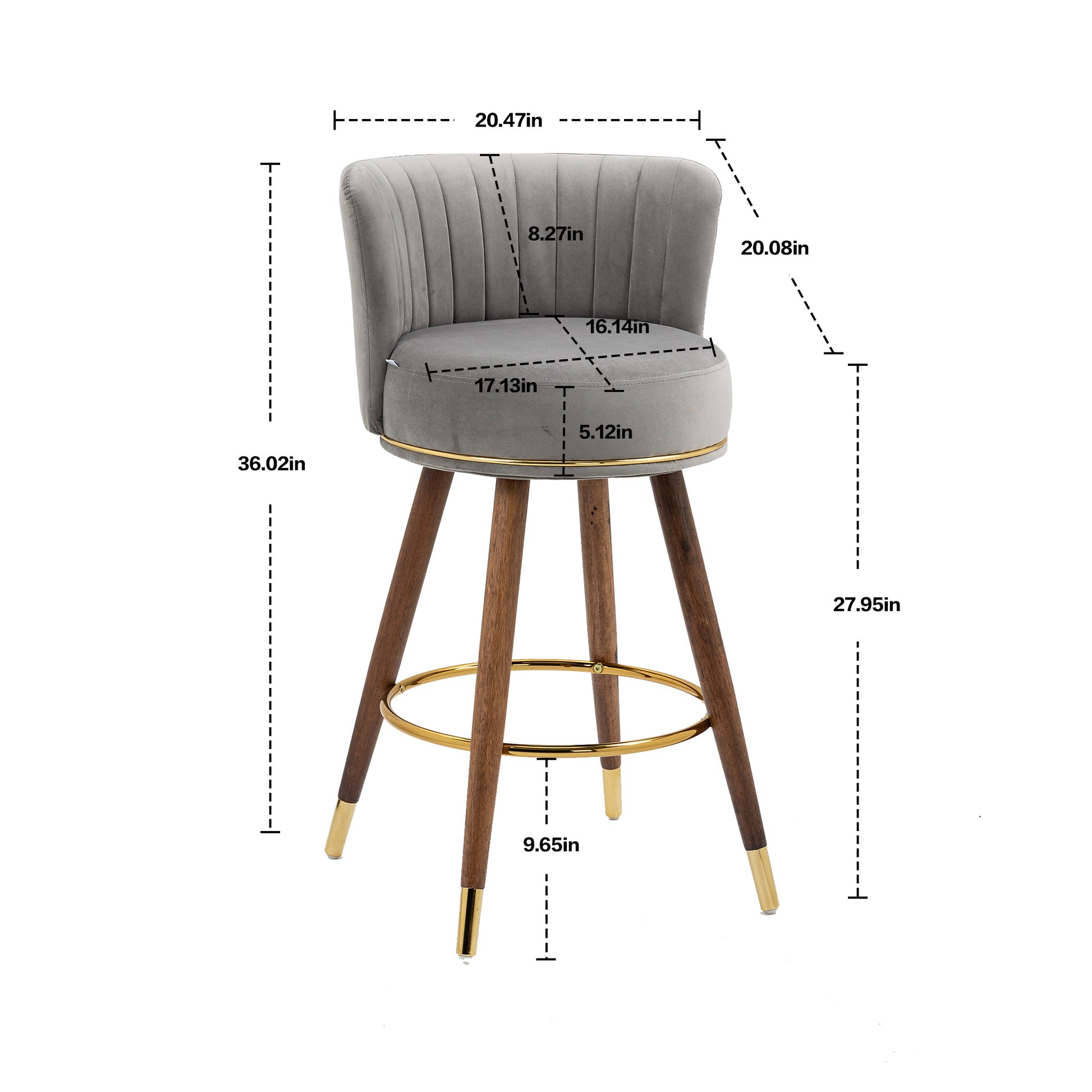 Coolmore Counter Height Bar Stools Set Of 2 For Kitchen Counter Solid Wood Legs With A Fixed Height Of 360 Degrees Gray Solid Wood