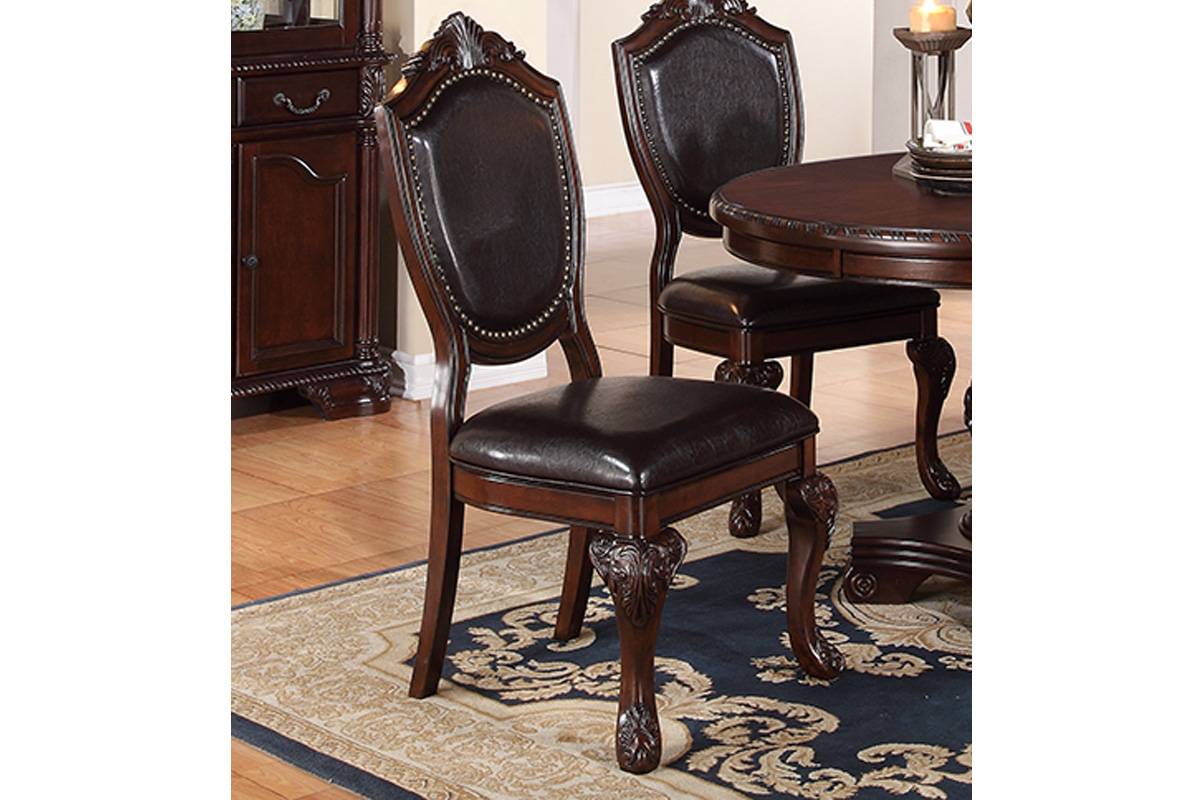 Royal Majestic Formal Set Of 2 Side Chairs Brown Color Rubberwood Dining Room Furniture Intricate Design Faux Leather Upholstered Seat Brown Brown Dining Room Luxury,Traditional Dining Chairs Rubberwood Solid Back Rubber Wood