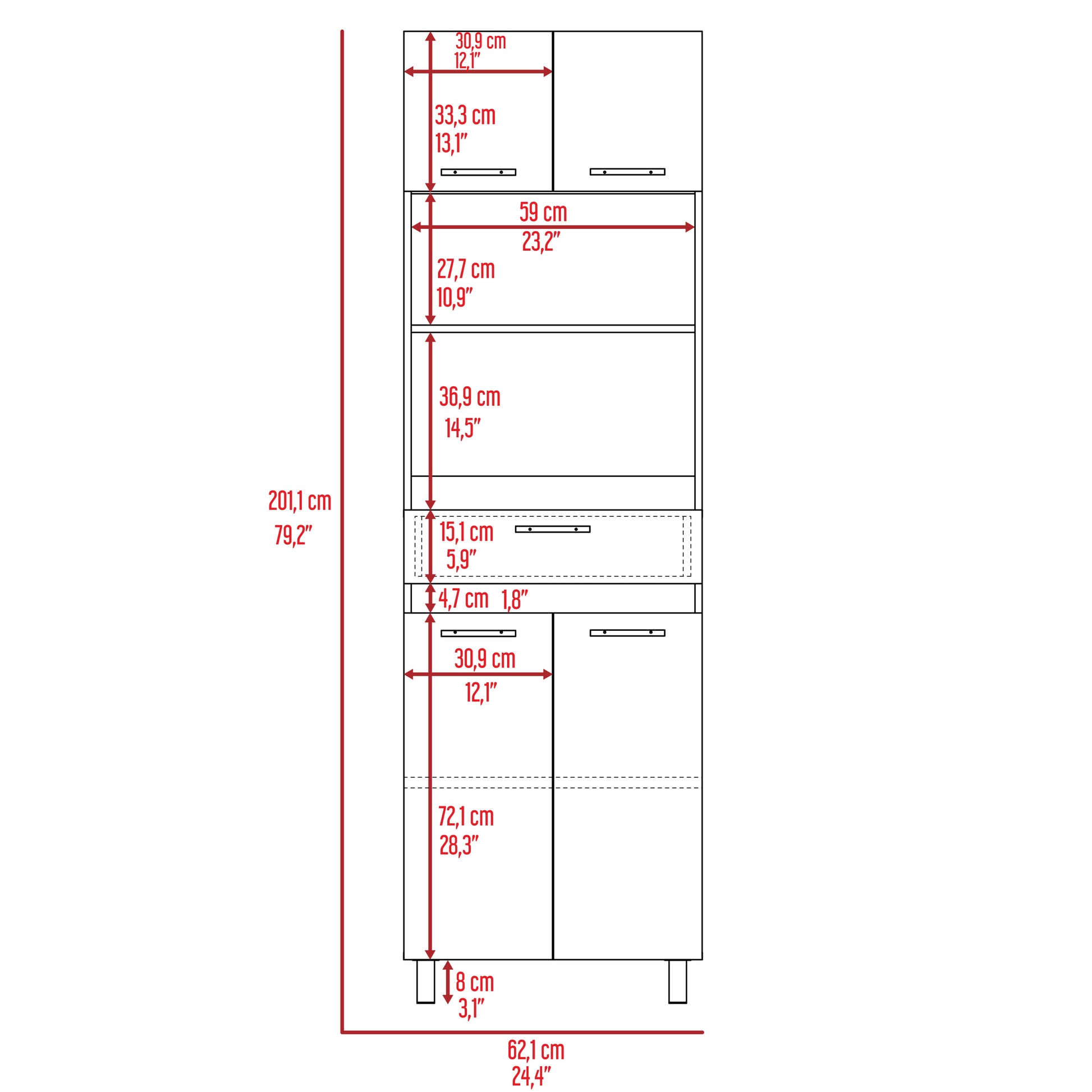 Pembrooke 2 Shelf 1 Drawer Microwave Pantry Cabinet White White Particle Board