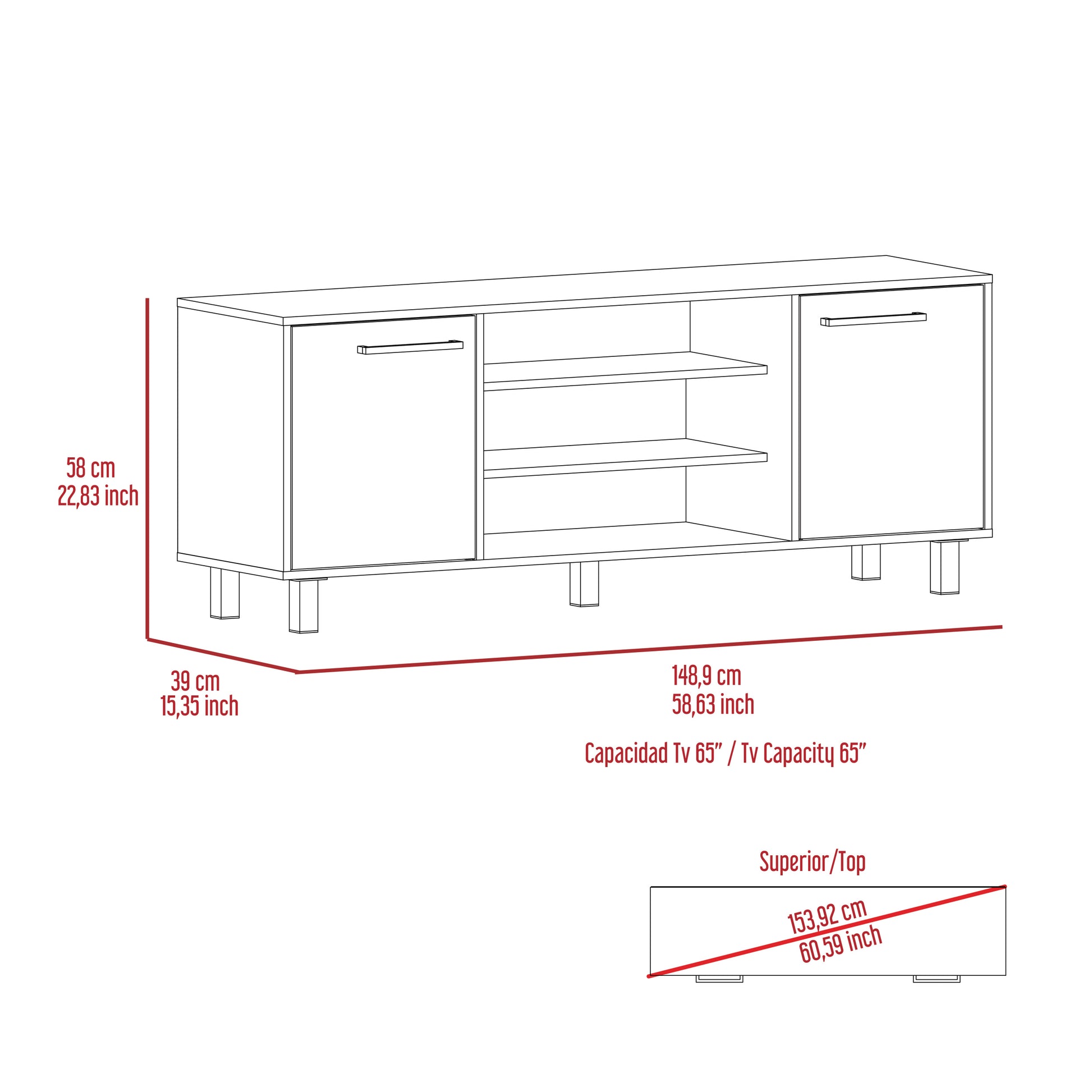 Cannon 3 Shelf 2 Door Tv Stand Carbon Espresso Brown 60 69 Inches Particle Board