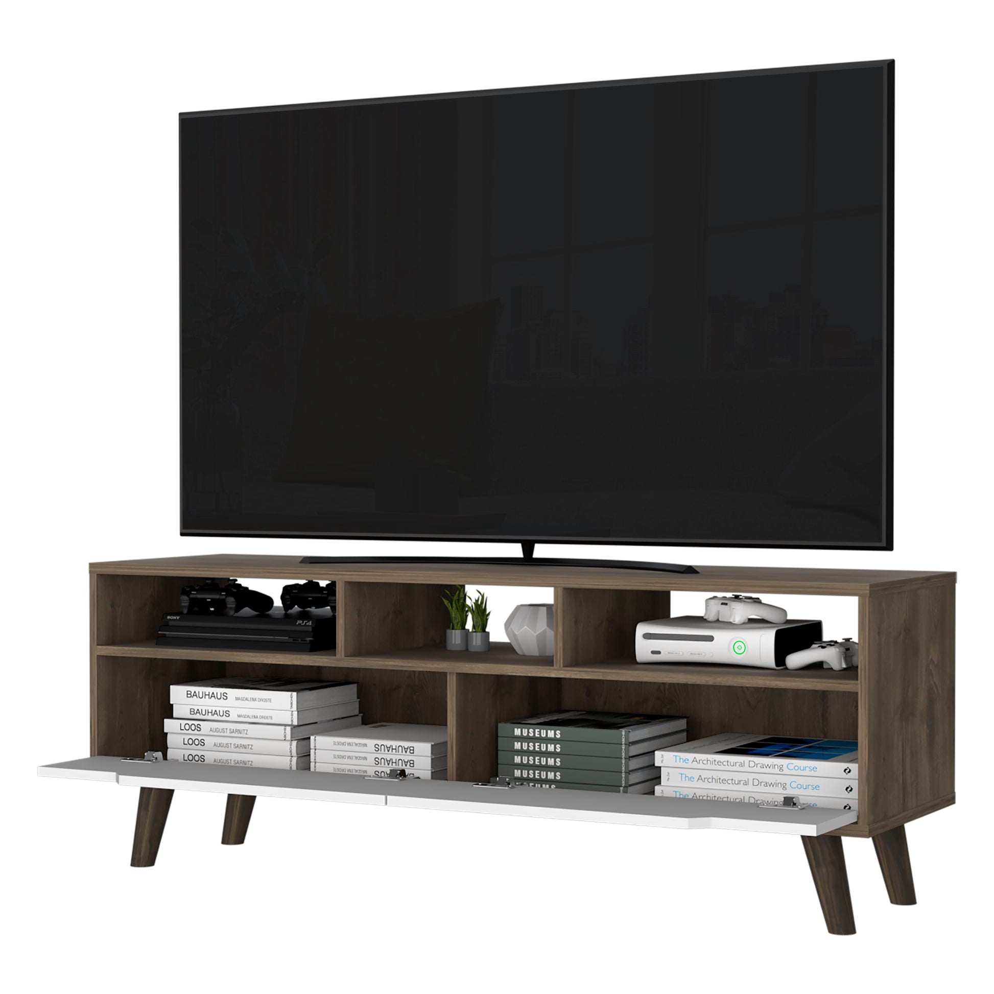 Haven 2 Drawer 3 Shelf Tv Stand Dark Walnut And White Brown 60 69 Inches Particle Board