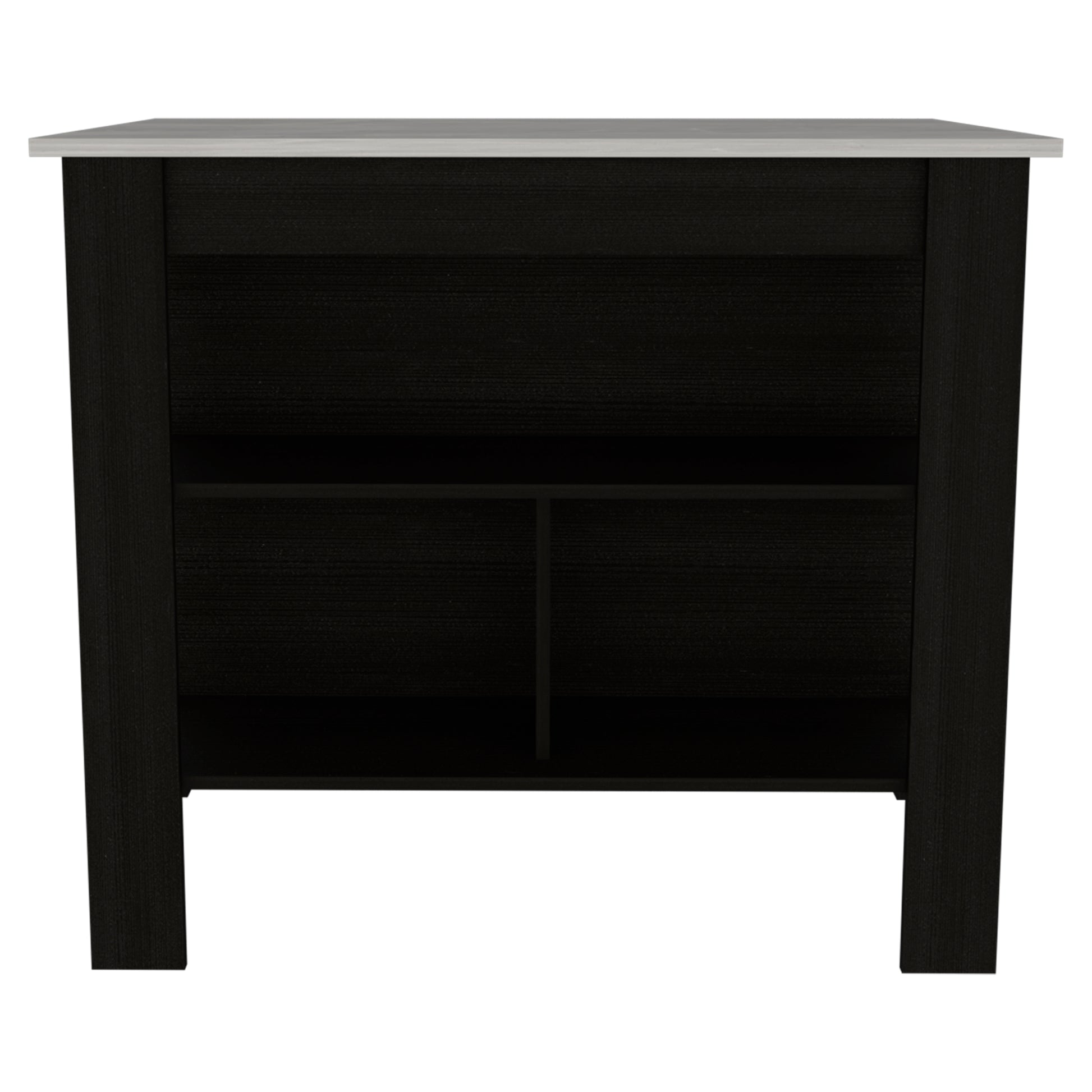 Rockaway 3 Shelf Kitchen Island Black And Ibiza Marble Black Particle Board