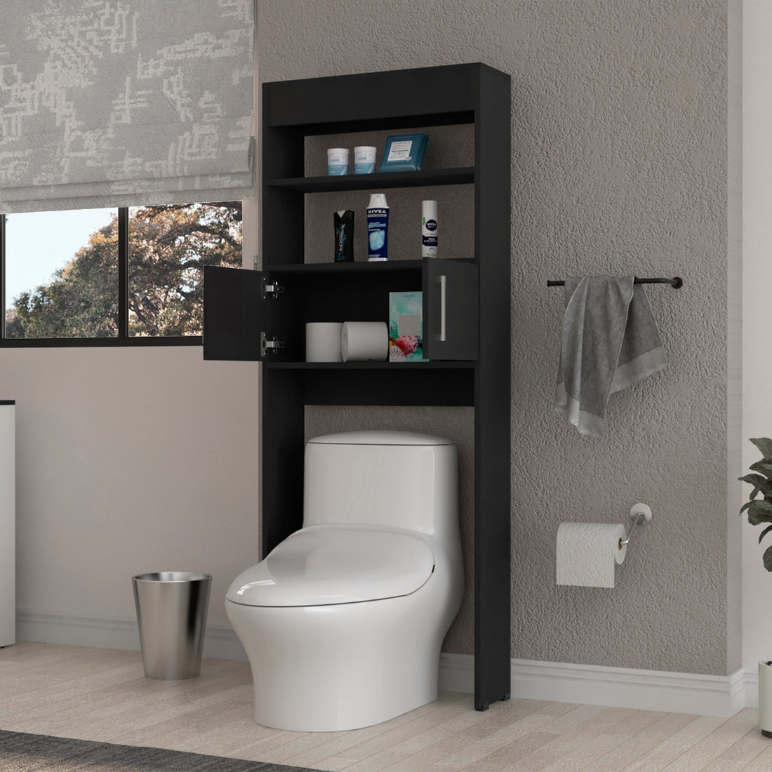 Morley 2 Shelf Over The Toilet Cabinet Black Wengue Black Particle Board