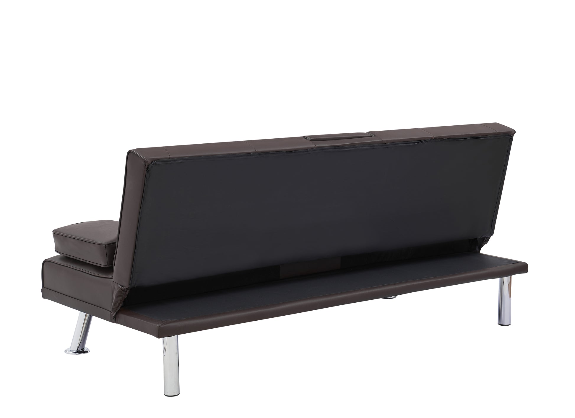 Video Brown Leather Multifunctional Double Folding Sofa Bed For Office With Coffee Table Brown Foam Pvc 2 Seat