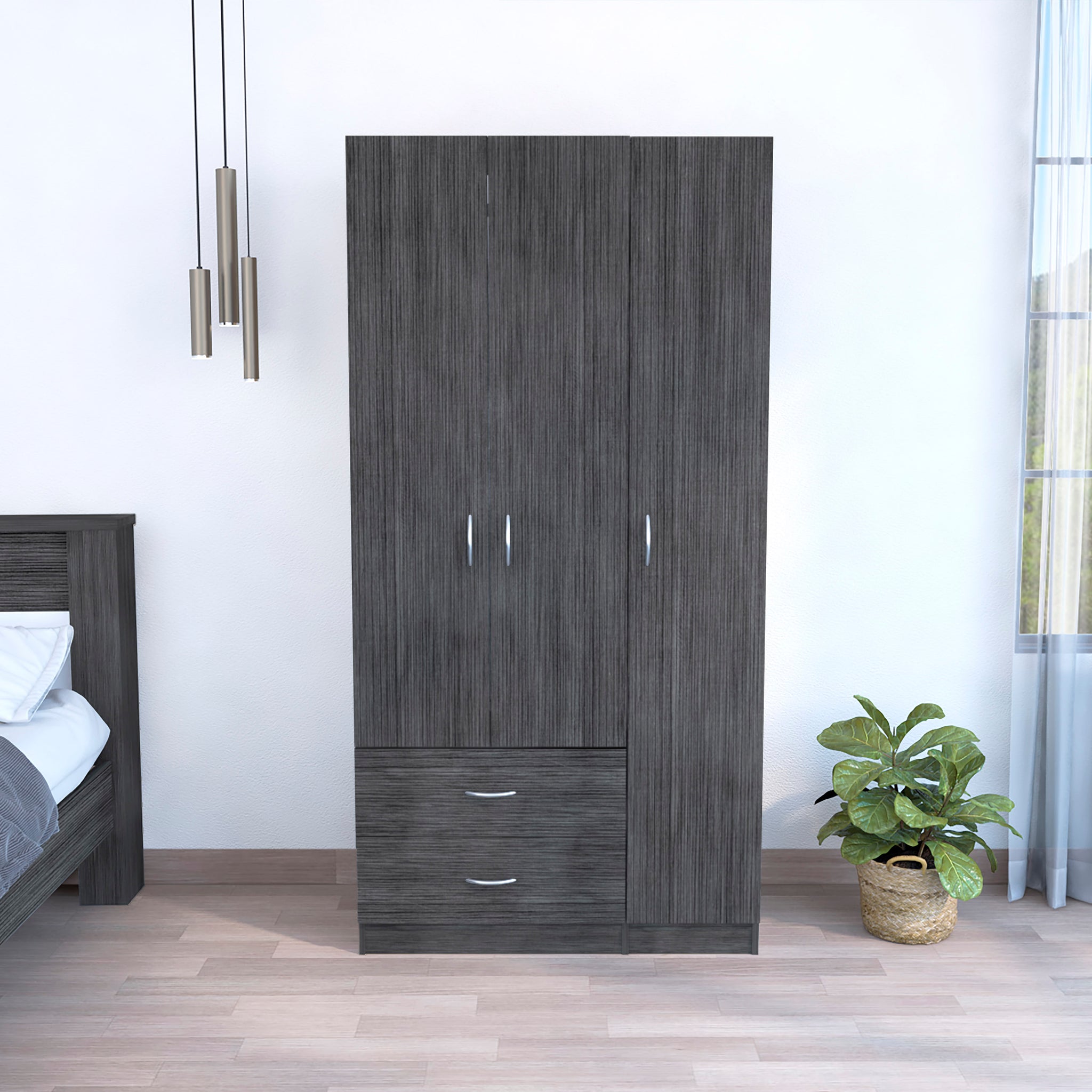 Rowaton 2 Drawer 3 Door Armoire Smokey Oak Gray Gray Office Particle Board