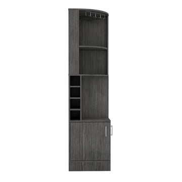 Smokey Oak 8 Bottle 2 Shelf Bar Cabinet Freestanding 5 Or More Shelves Gray Primary Living Space Shelves Included Particle Board