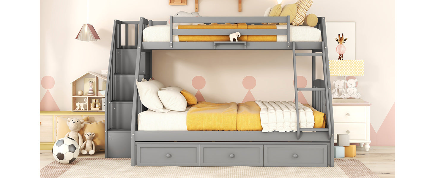bunk bed and dresser Twin Over Full Bunk Bed With Drawers Ladder And Storage Staircase, Gra