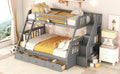 Twin Over Full Bunk Bed With Drawers Ladder And Storage Staircase, Gray Gray Solid Wood Mdf