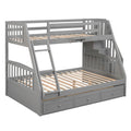 Twin Over Full Bunk Bed With Drawers Ladder And Storage Staircase, Gray Gray Solid Wood Mdf