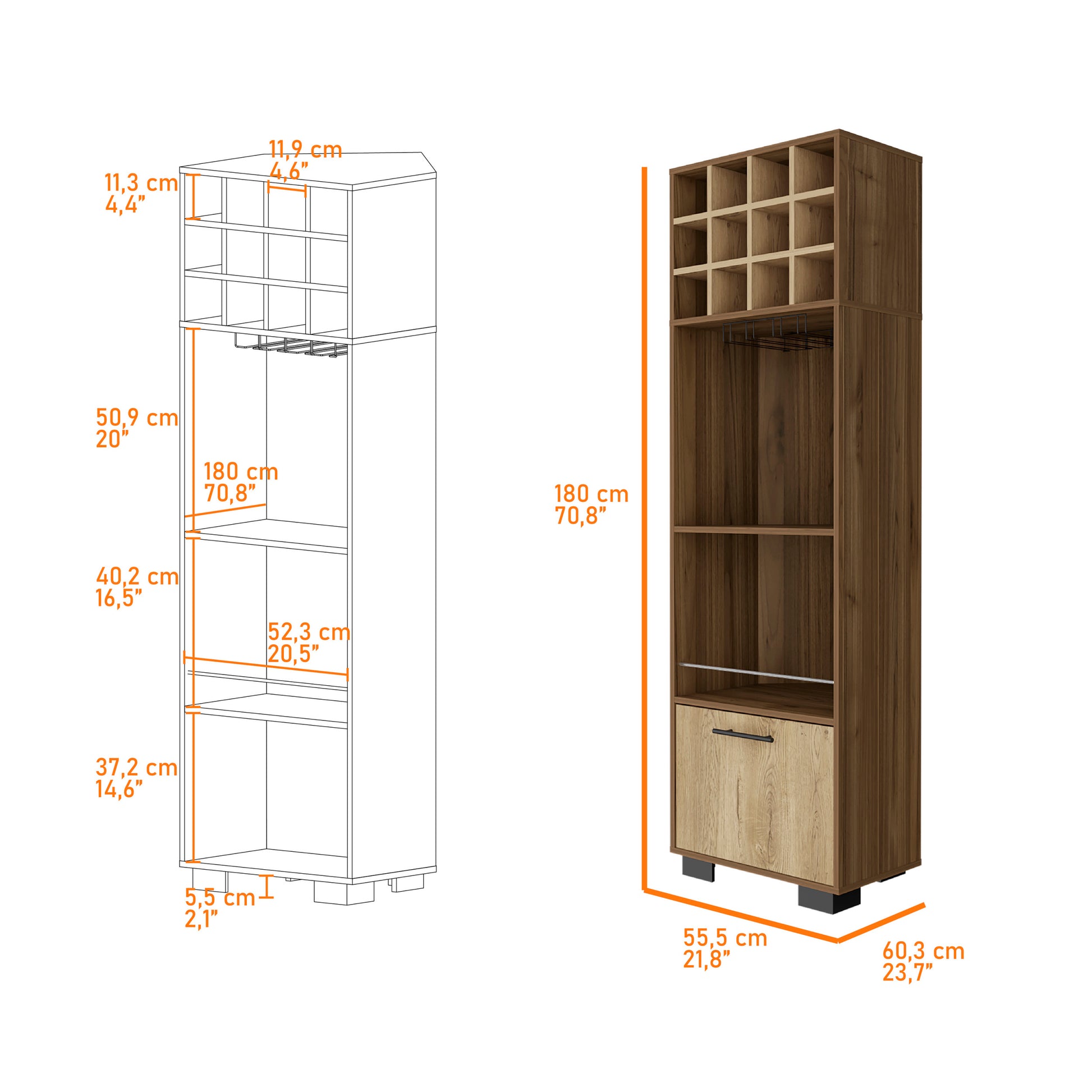 Jackson 12 Bottle 2 Shelf 1 Drawer Bar Cabinet Mahagony And Macadamia Brown Particle Board