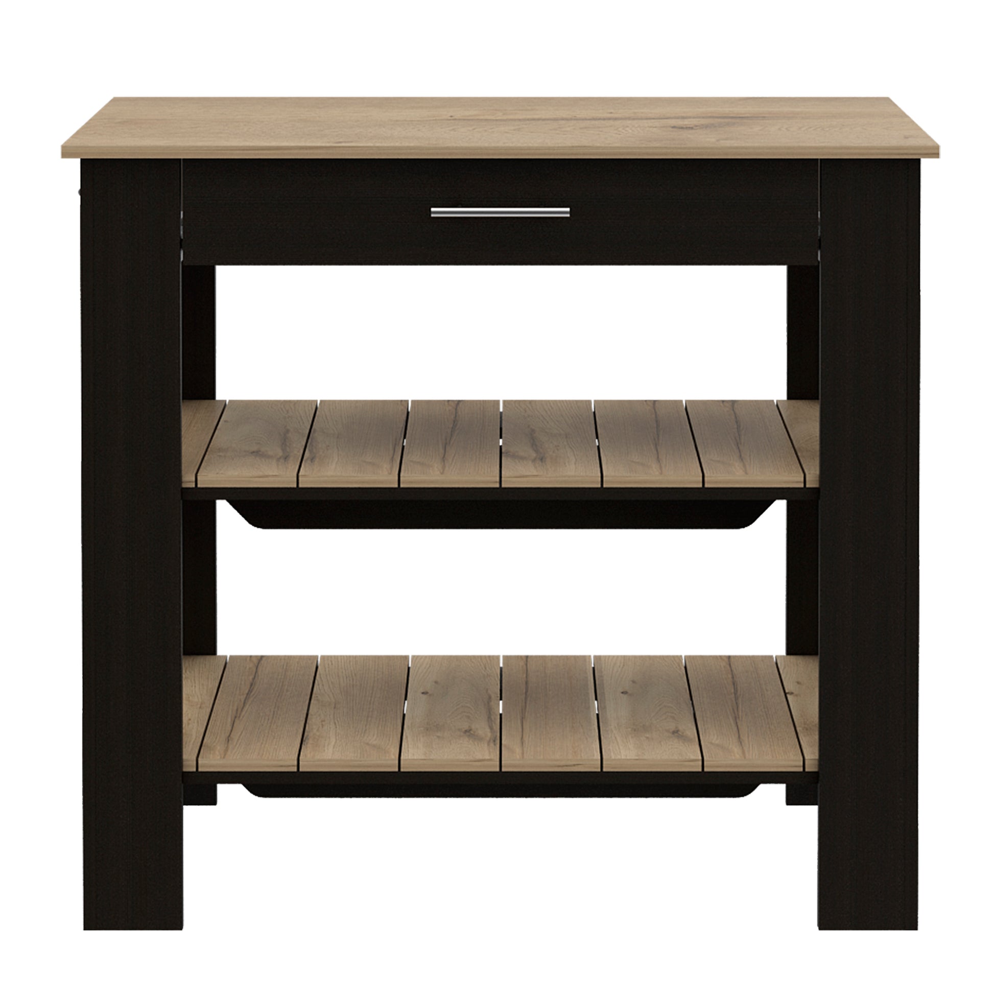 Rockaway 1 Drawer 2 Shelf Kitchen Island Black Wengue And Light Oak Black Particle Board