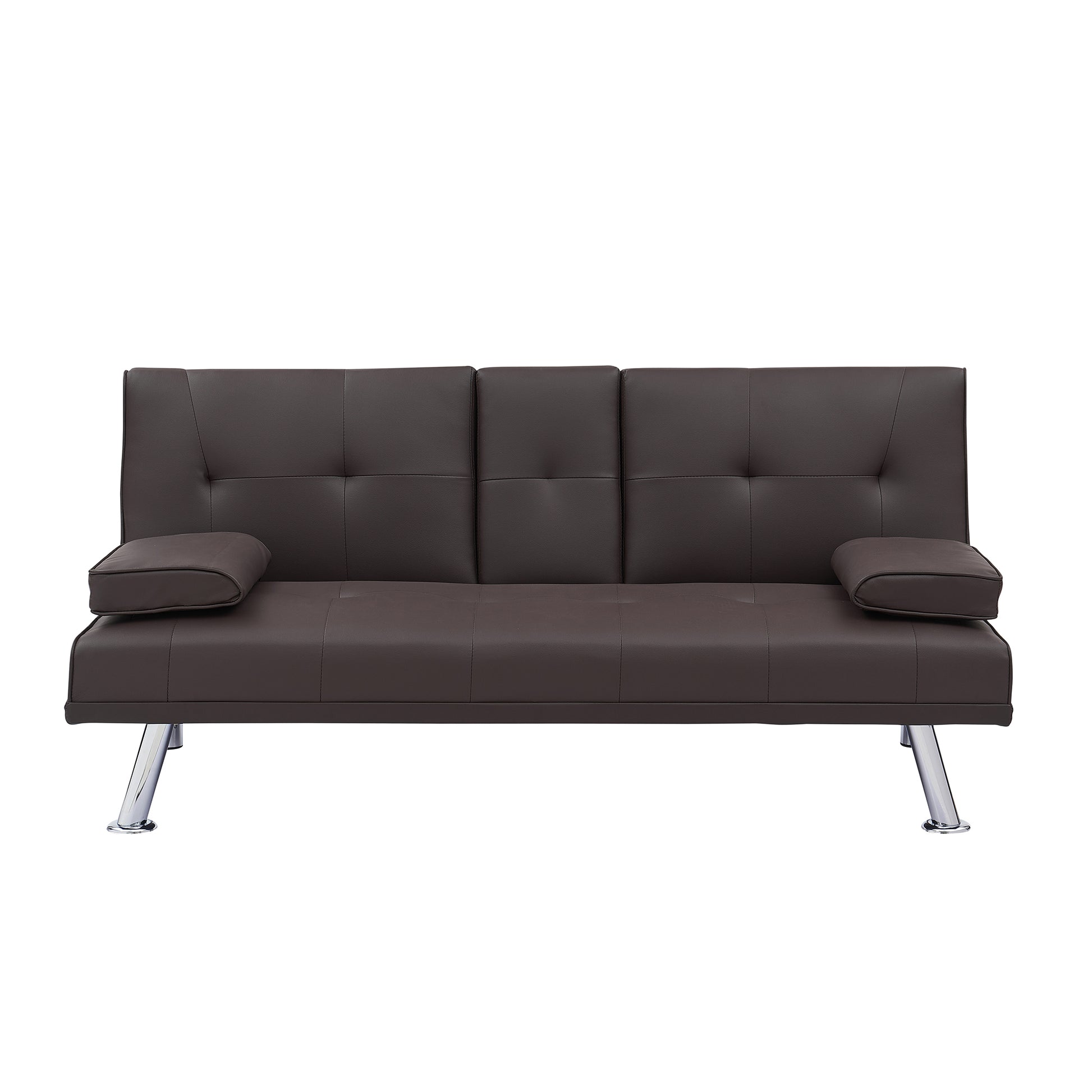 Video Brown Leather Multifunctional Double Folding Sofa Bed For Office With Coffee Table Brown Foam Pvc 2 Seat