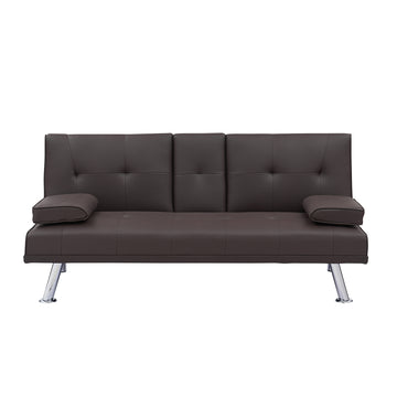 Video Brown Leather Multifunctional Double Folding Sofa Bed For Office With Coffee Table Brown Foam Pvc 2 Seat