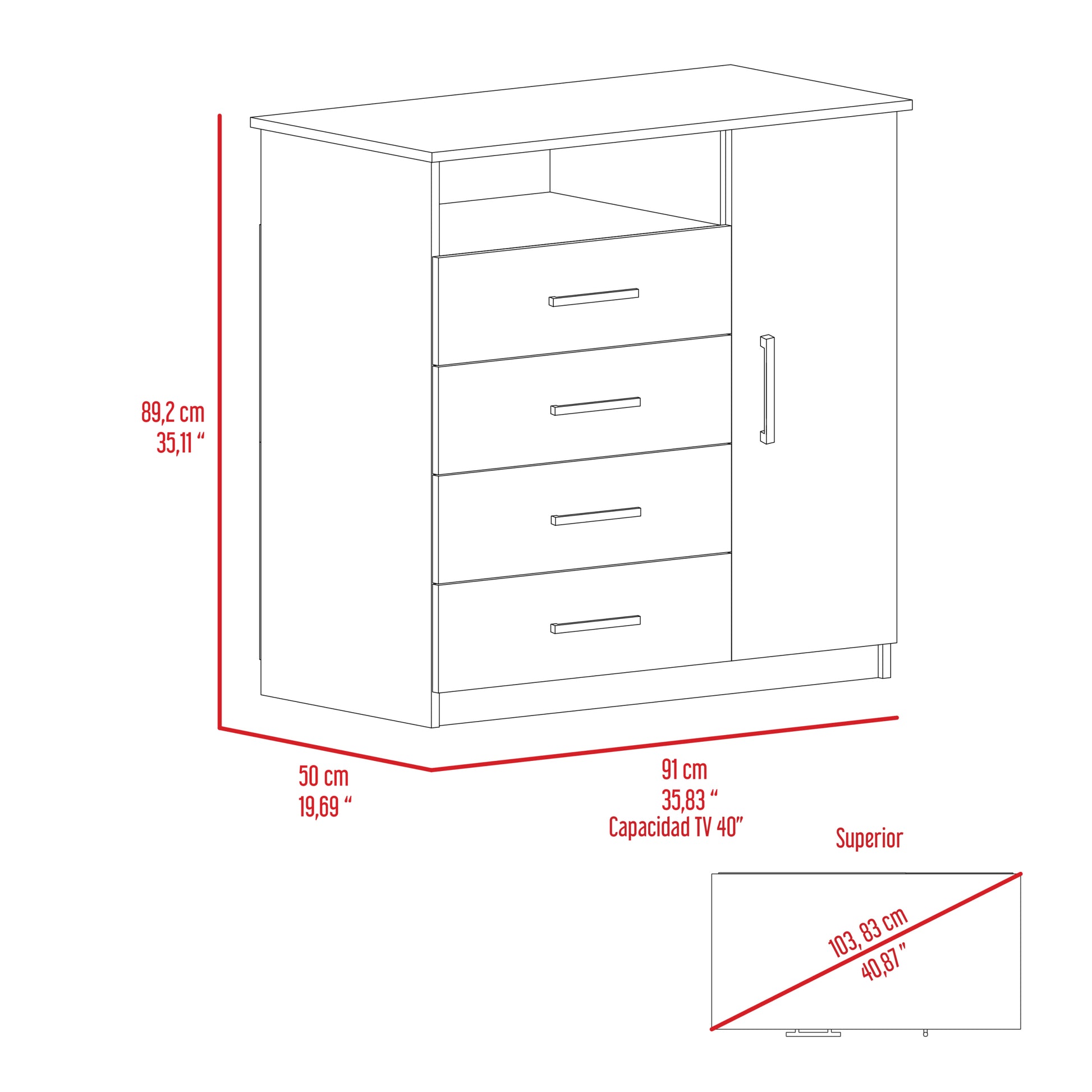 Baylon 4 Drawer 1 Shelf Dresser White White Particle Board