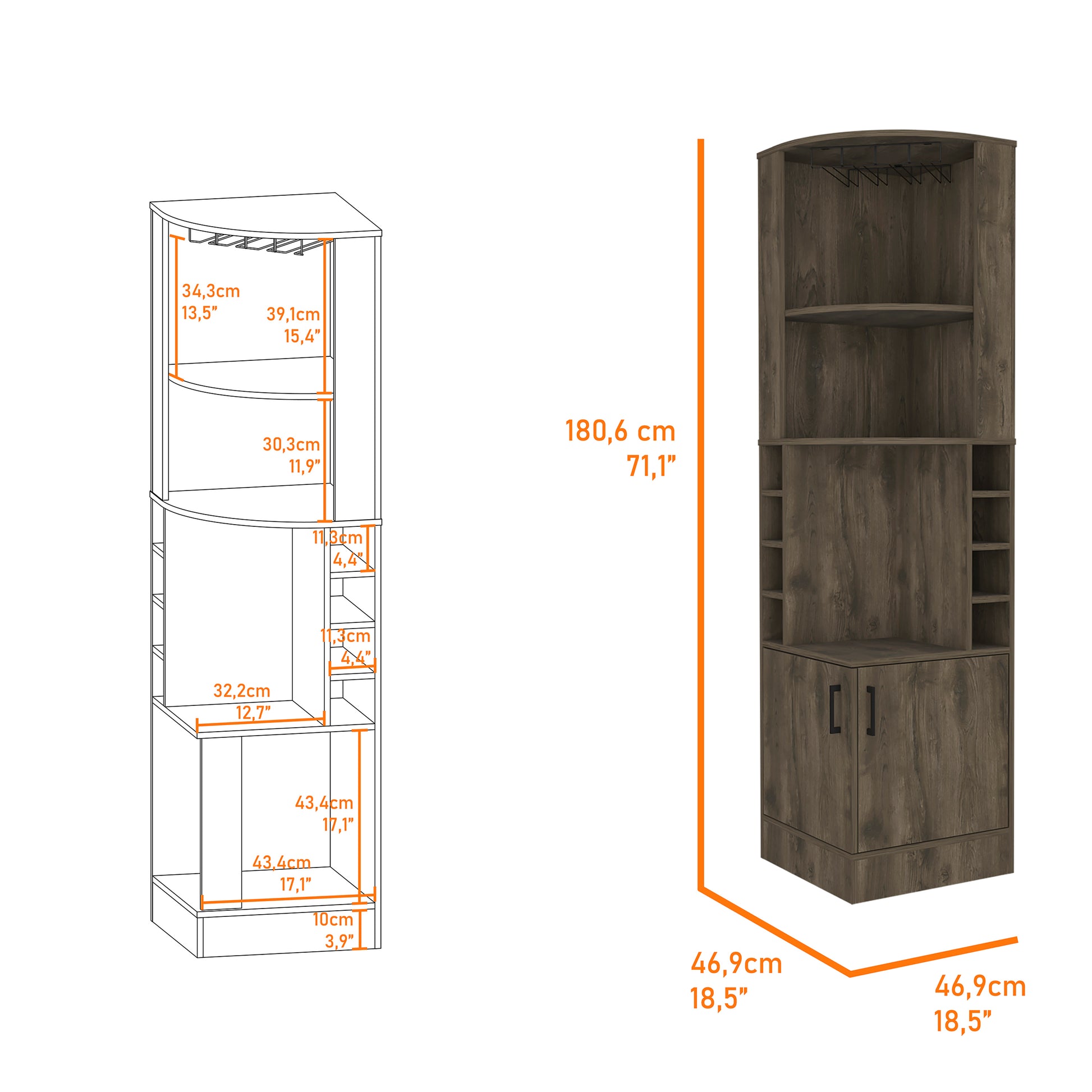 Dark Brown 8 Bottle 2 Shelf Bar Cabinet Freestanding 5 Or More Shelves Brown Primary Living Space Shelves Included Particle Board