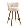 Coolmore Counter Height Bar Stools Set Of 2 For Kitchen Counter Solid Wood Legs With A Fixed Height Of 360 Degrees Ivory Solid Wood