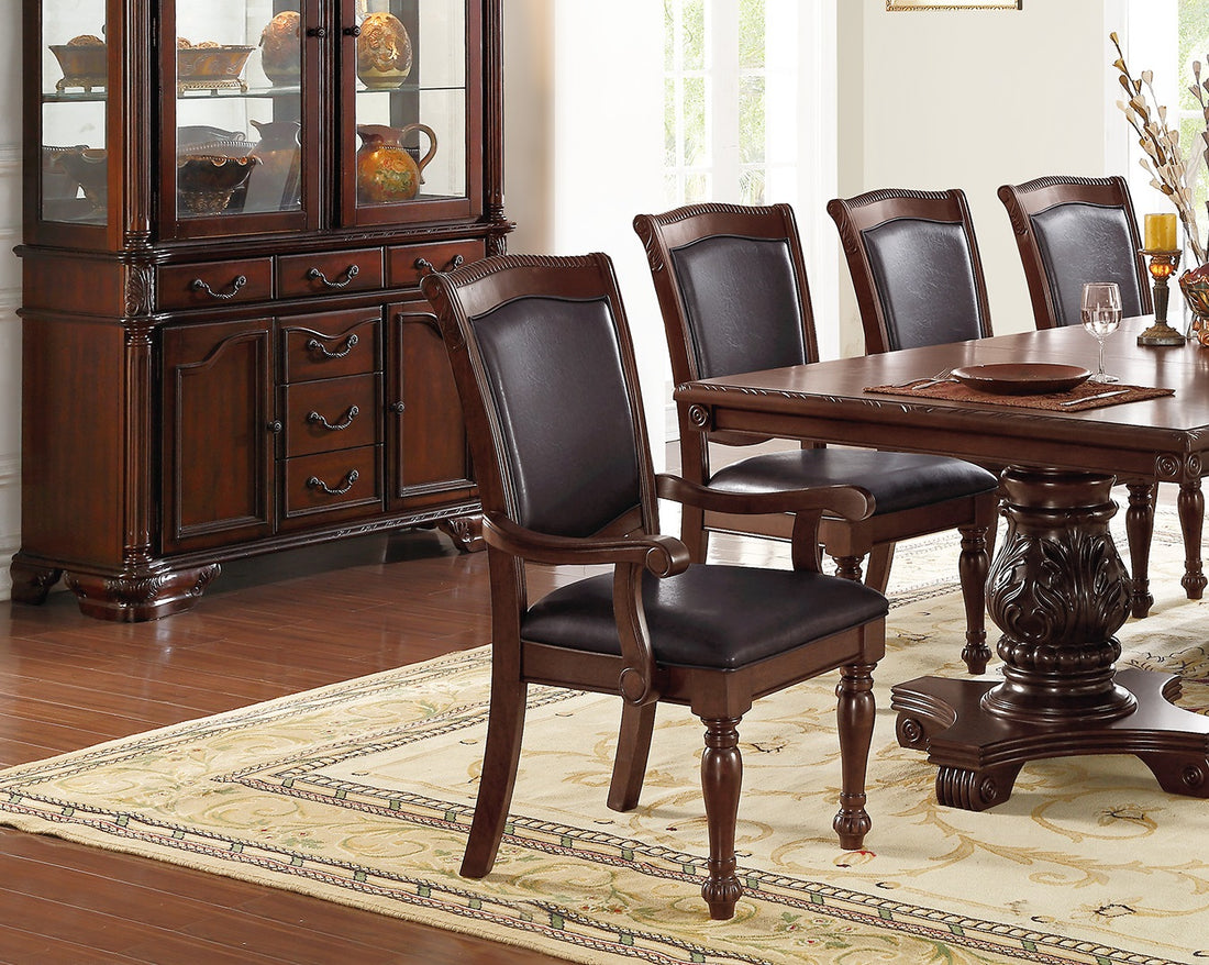 Royal Majestic Formal Set Of 2 Arm Chairs Brown Color Rubberwood Dining Room Furniture Faux Leather Upholstered Seat Brown Brown Dining Room Luxury,Traditional Arm Chair Rubberwood Rubber Wood