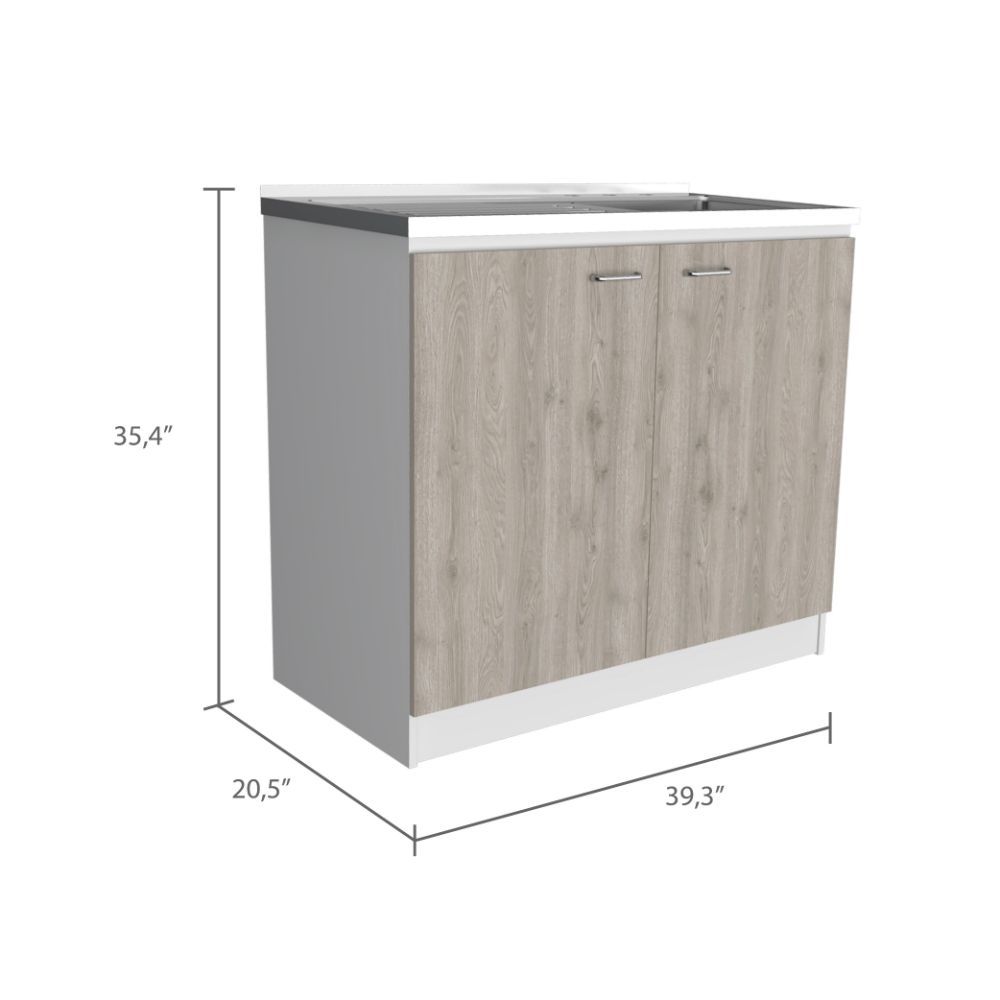 Brookeline Rectangle 2 Door Utility Sink And Cabinet White And Light Gray White Particle Board