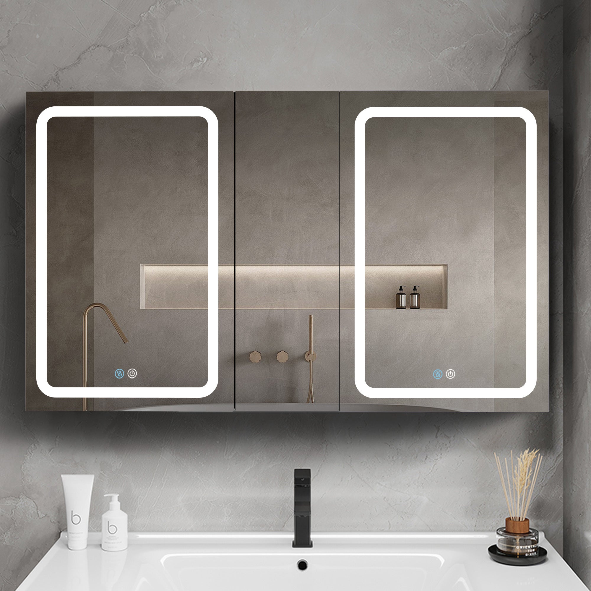 50x30 Inch LED Bathroom Medicine Cabinet Surface Mount black-modern-aluminium
