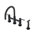 Double Handle Bridge Kitchen Faucet With Side Spray Matte Black Stainless Steel