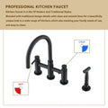 Double Handle Bridge Kitchen Faucet With Side Spray Matte Black Stainless Steel