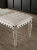 Antique Classic Pearl White 1Pc Bench Only Contemporary Solid Wood Acrylic Legs Crystal And Mirror Accent Antique White Bedroom Contemporary,Traditional Rubberwood Acrylic