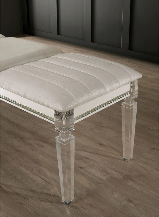 Antique Classic Pearl White 1Pc Bench Only Contemporary Solid Wood Acrylic Legs Crystal And Mirror Accent Antique White Bedroom Contemporary,Traditional Rubberwood Acrylic