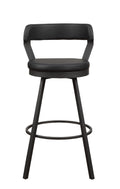 Black Faux Leather Upholstered Metal Base Chairs Set Of 2Pc 360 Degree Swivel Bar Height Design Pub Chairs Black Set Of 2Pc Dark Gray Bar Stools Metal